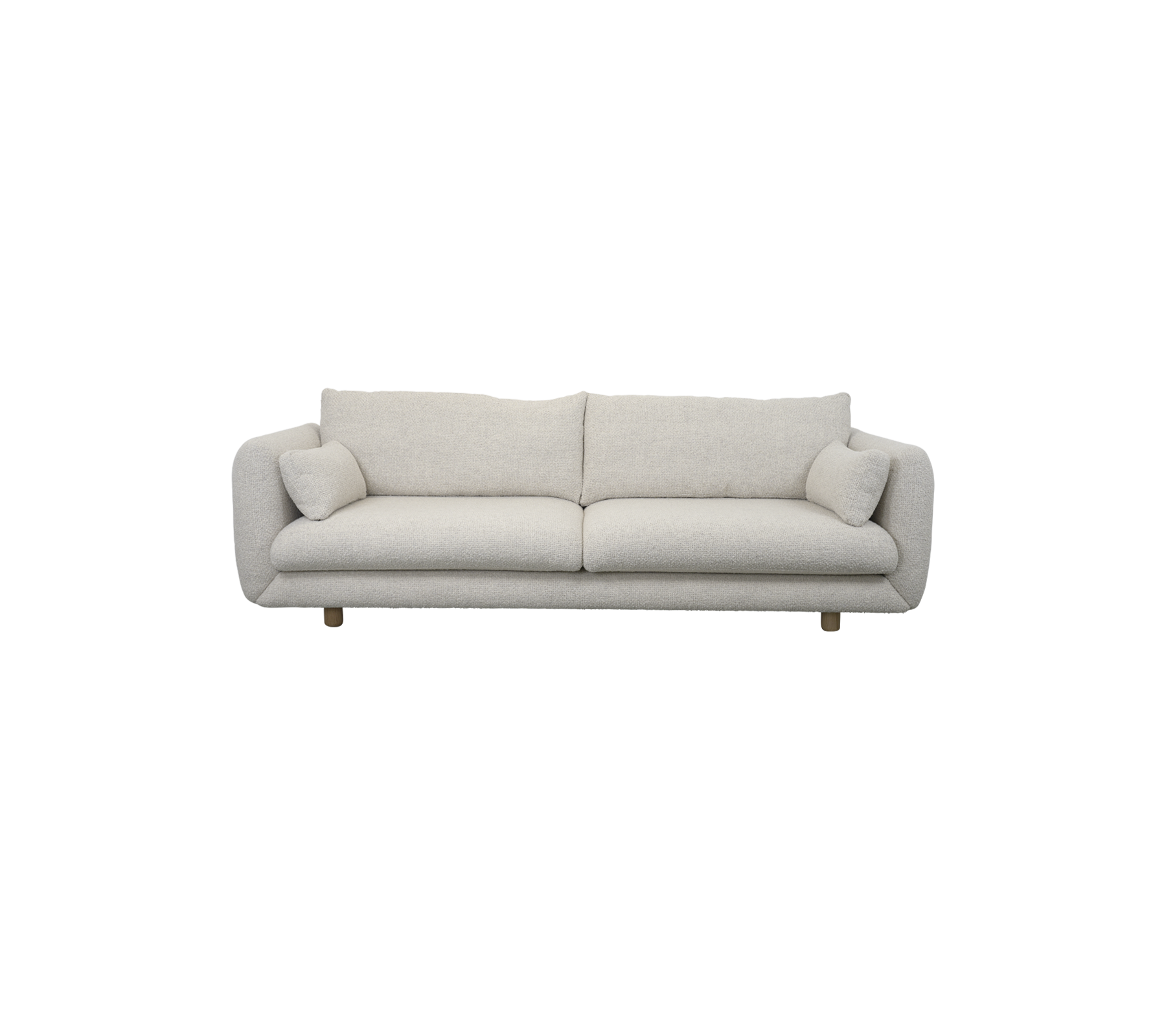 Sofá de felpa de color claro con dos cojines a juego, que presenta un diseño moderno y líneas limpias para una opción de asiento elegante.