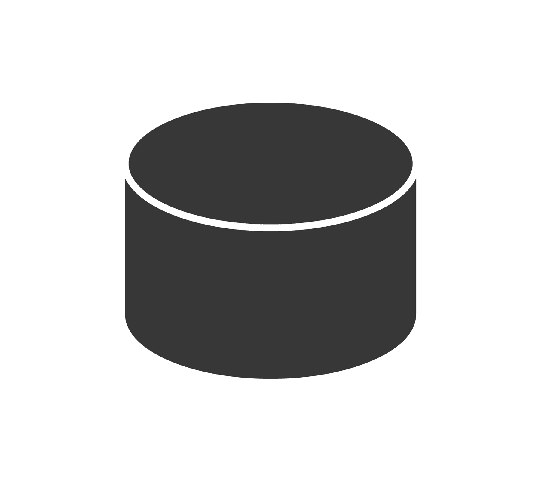 Un objeto cilíndrico simple de color oscuro, con una parte superior plana y lados, que representa una forma geométrica básica.
