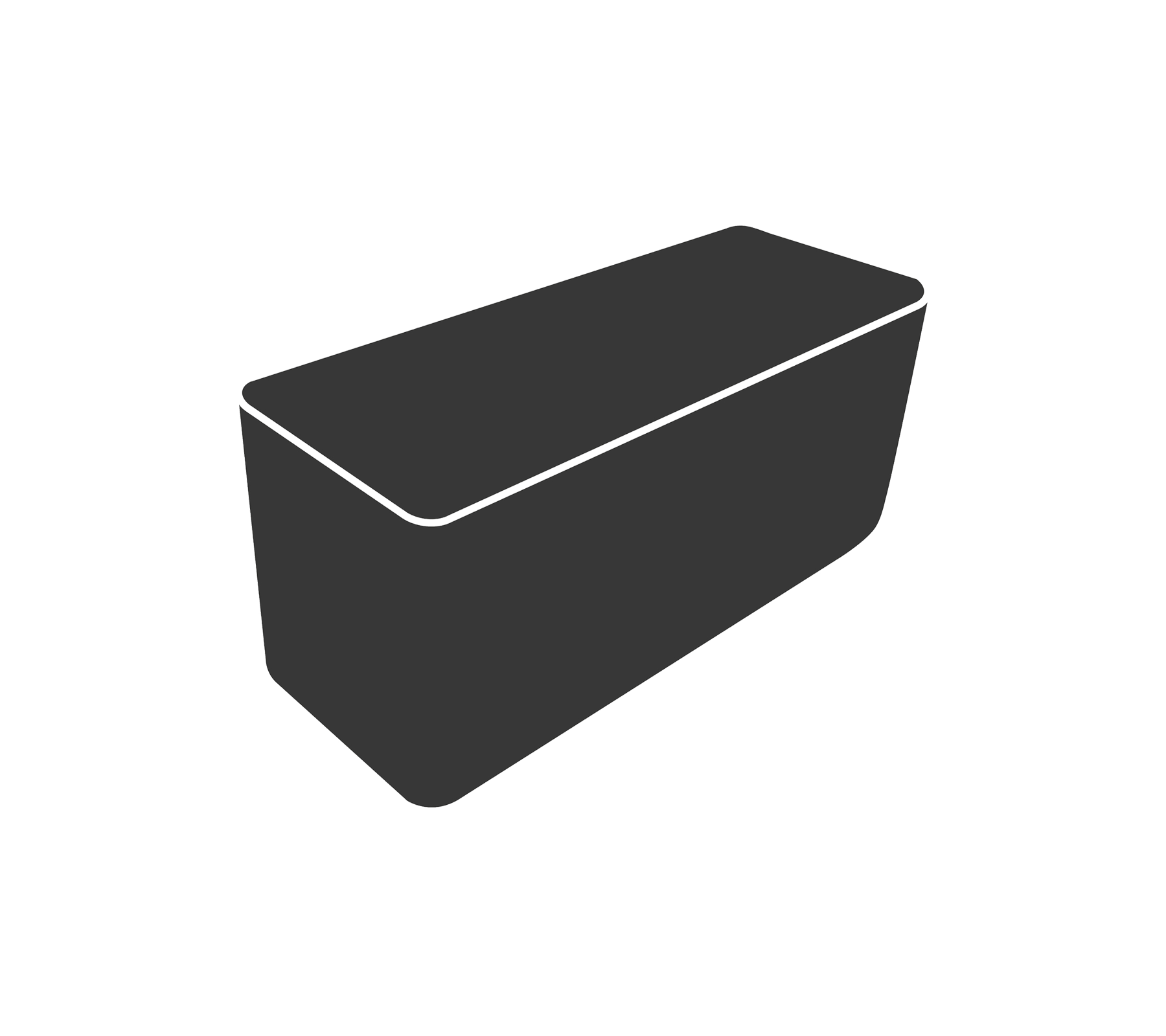 Caja de almacenamiento gris con una tapa rectangular y lados inclinados. Ideal para organizar varios artículos.