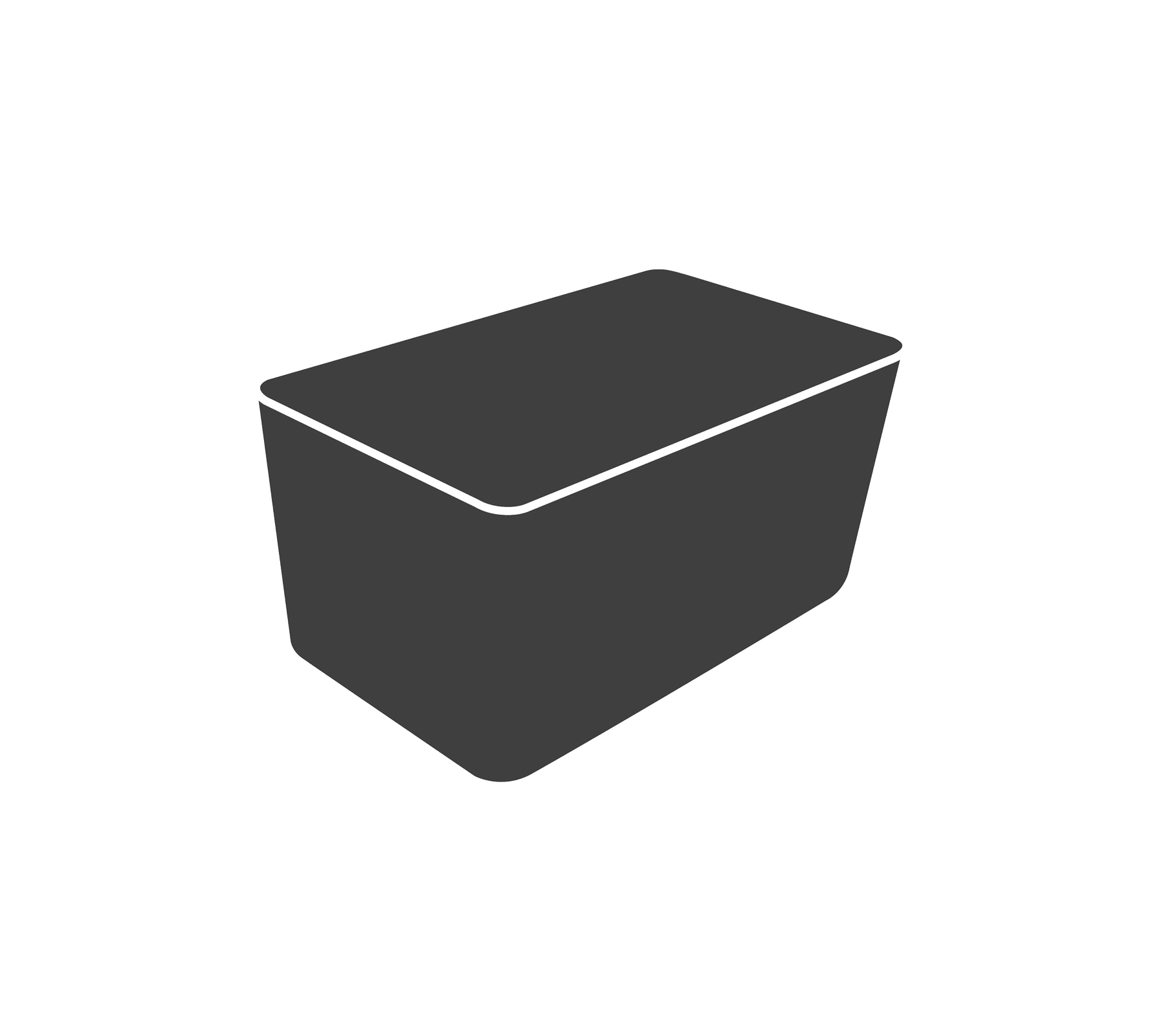 Un contenedor simple y rectangular con una tapa inclinada, diseñado para almacenamiento y organización. Ideal para diversos usos en entornos domésticos o de oficina.
