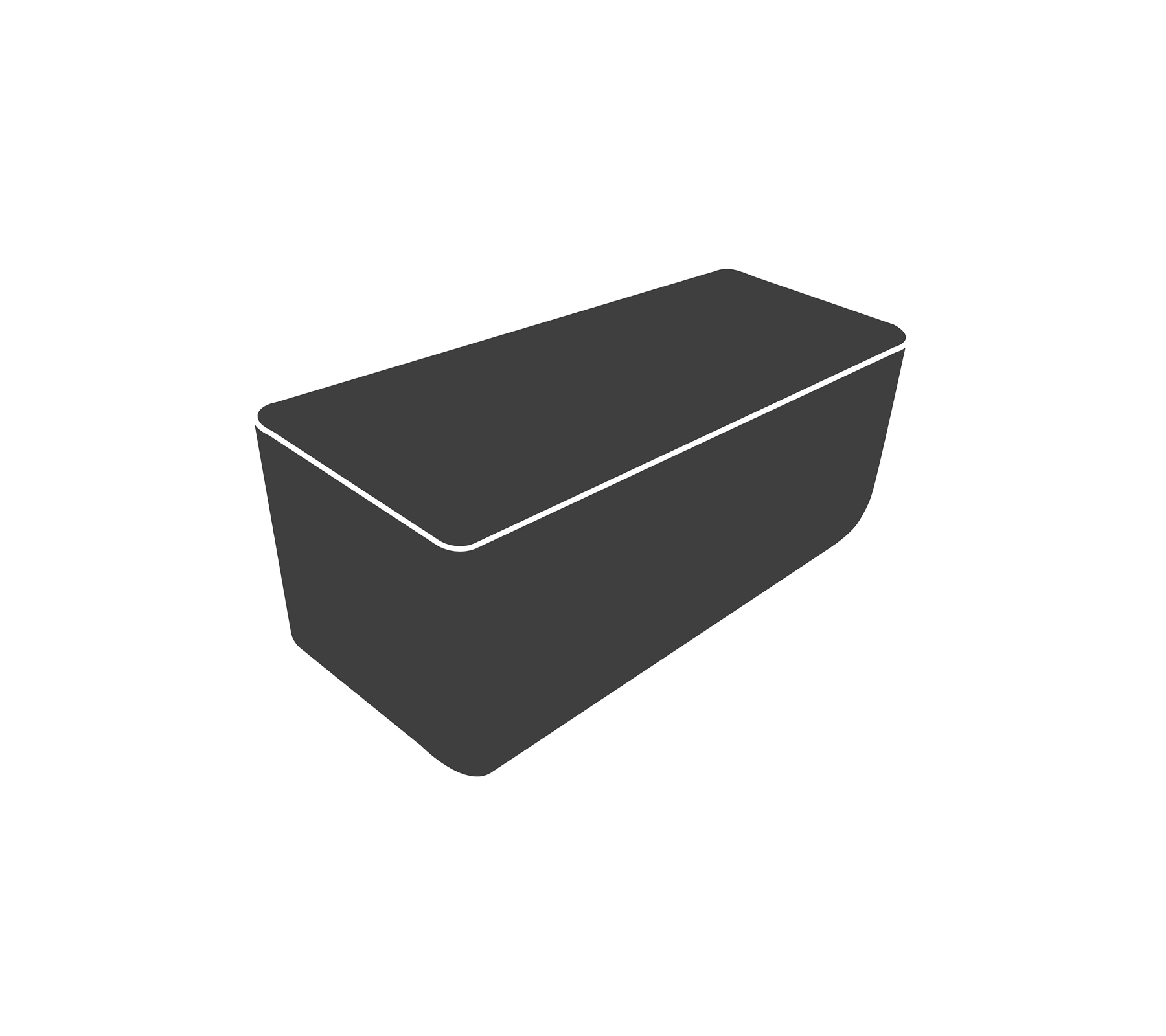 Un contenedor elegante y rectangular con un diseño en forma de cono, que cuenta con una tapa y una superficie lisa, ideal para almacenar o servir.