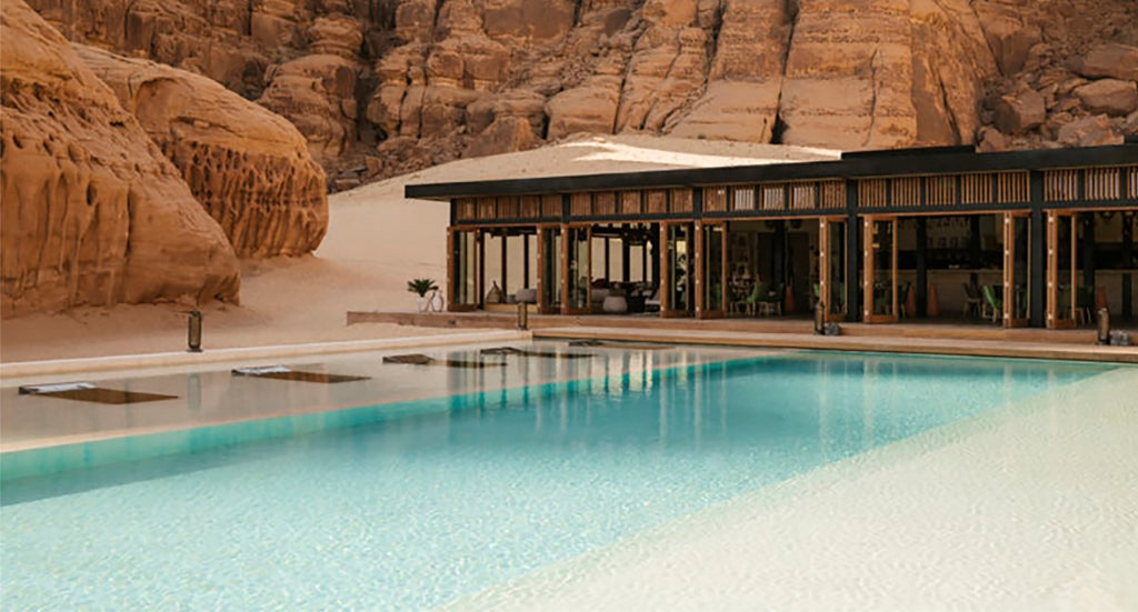 Habitas AlUla pool view in the surroundings of the desert