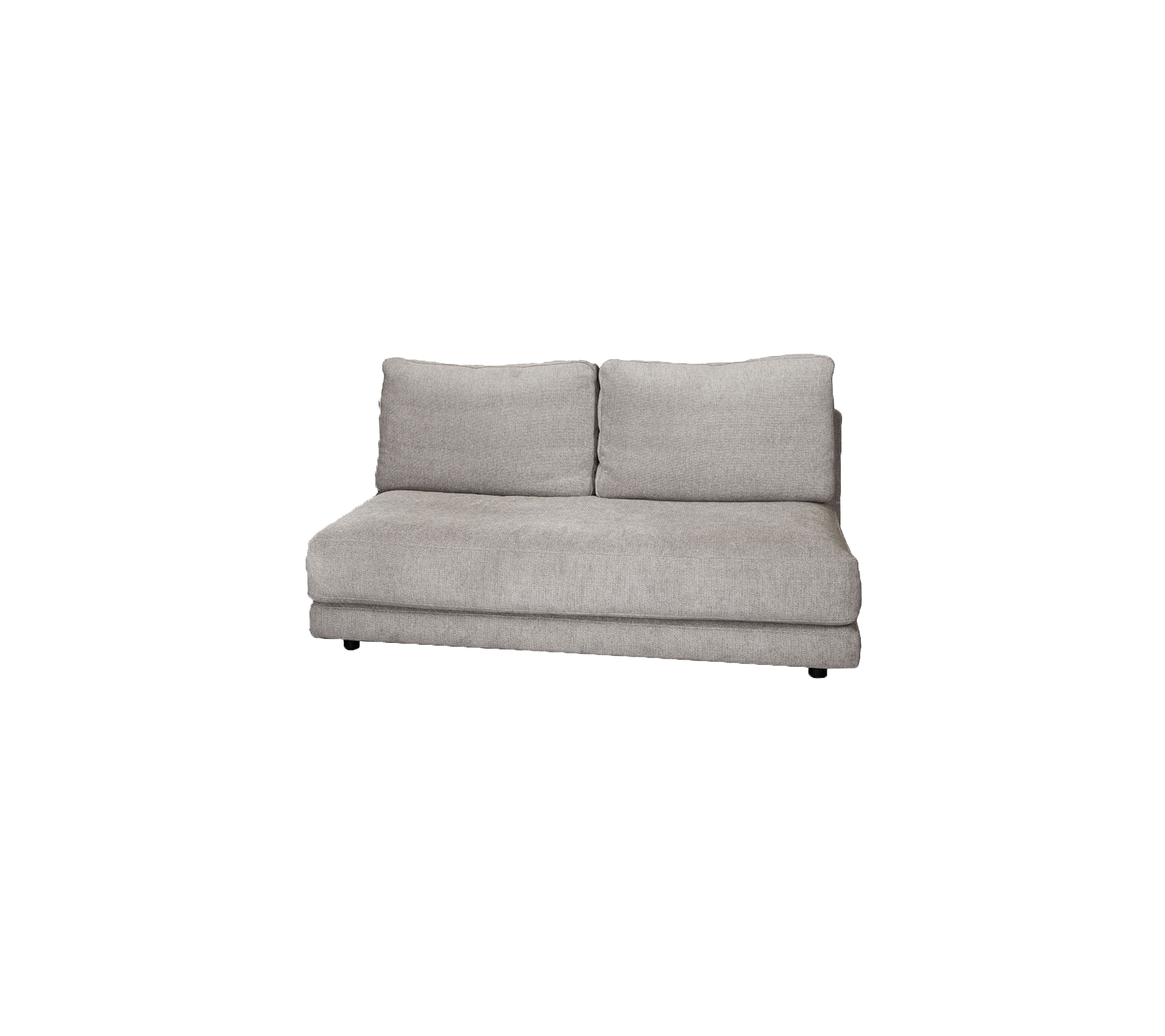 Sofá tapizado en gris claro con dos cojines en la parte trasera, diseñado para la comodidad y una estética moderna. Ideal para arreglos de asientos acogedores.