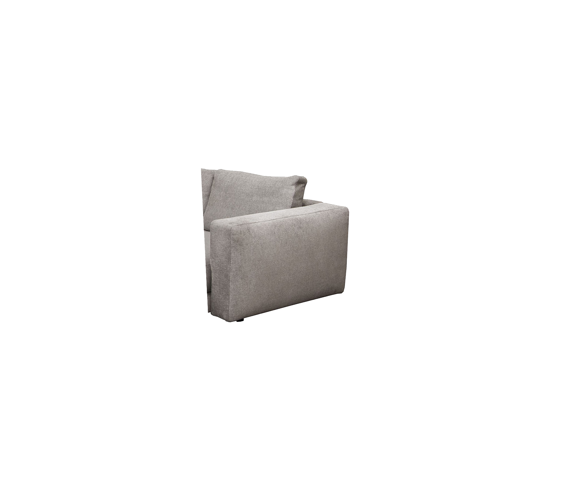 Una silla moderna y minimalista en un suave tejido gris, con líneas limpias y un diseño contemporáneo. Ideal para sentarse con estilo.