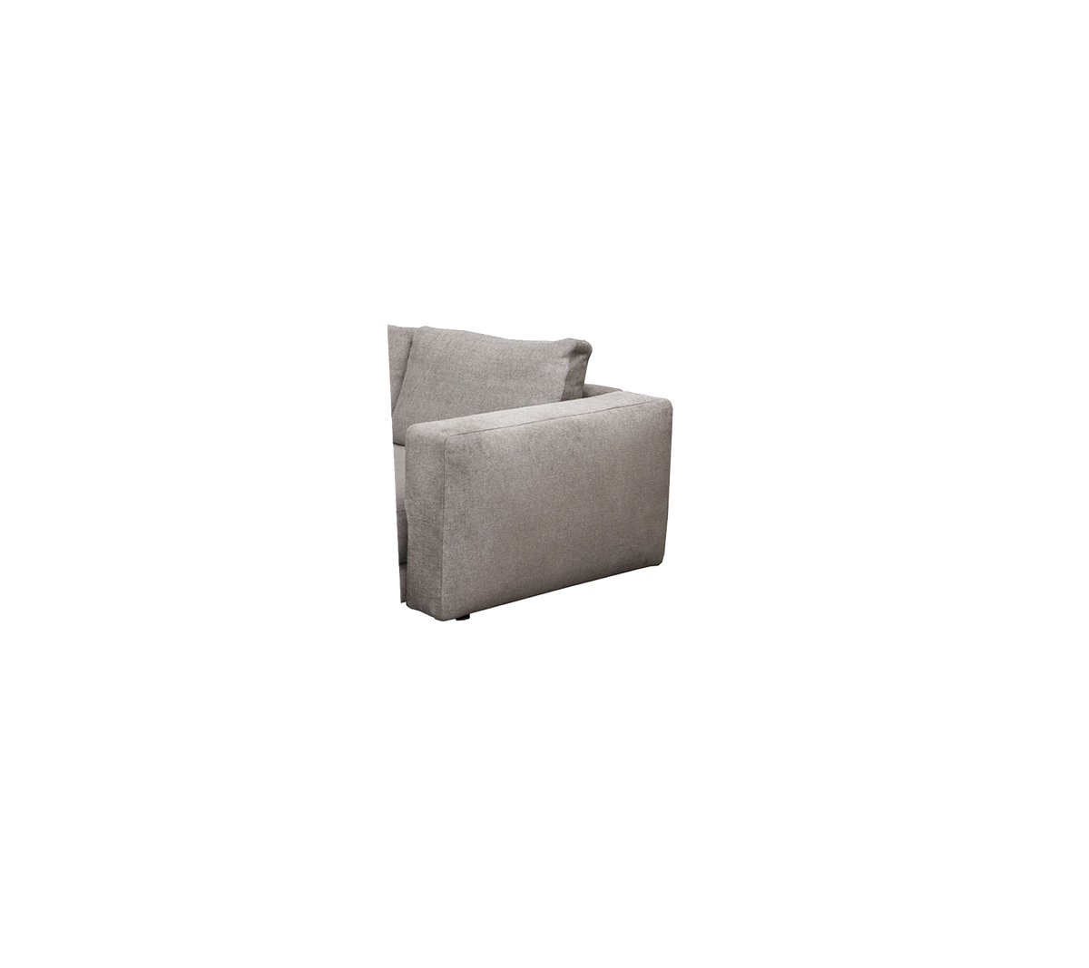 Una silla moderna y minimalista en un suave tejido gris, con líneas limpias y un diseño contemporáneo. Ideal para sentarse con estilo.