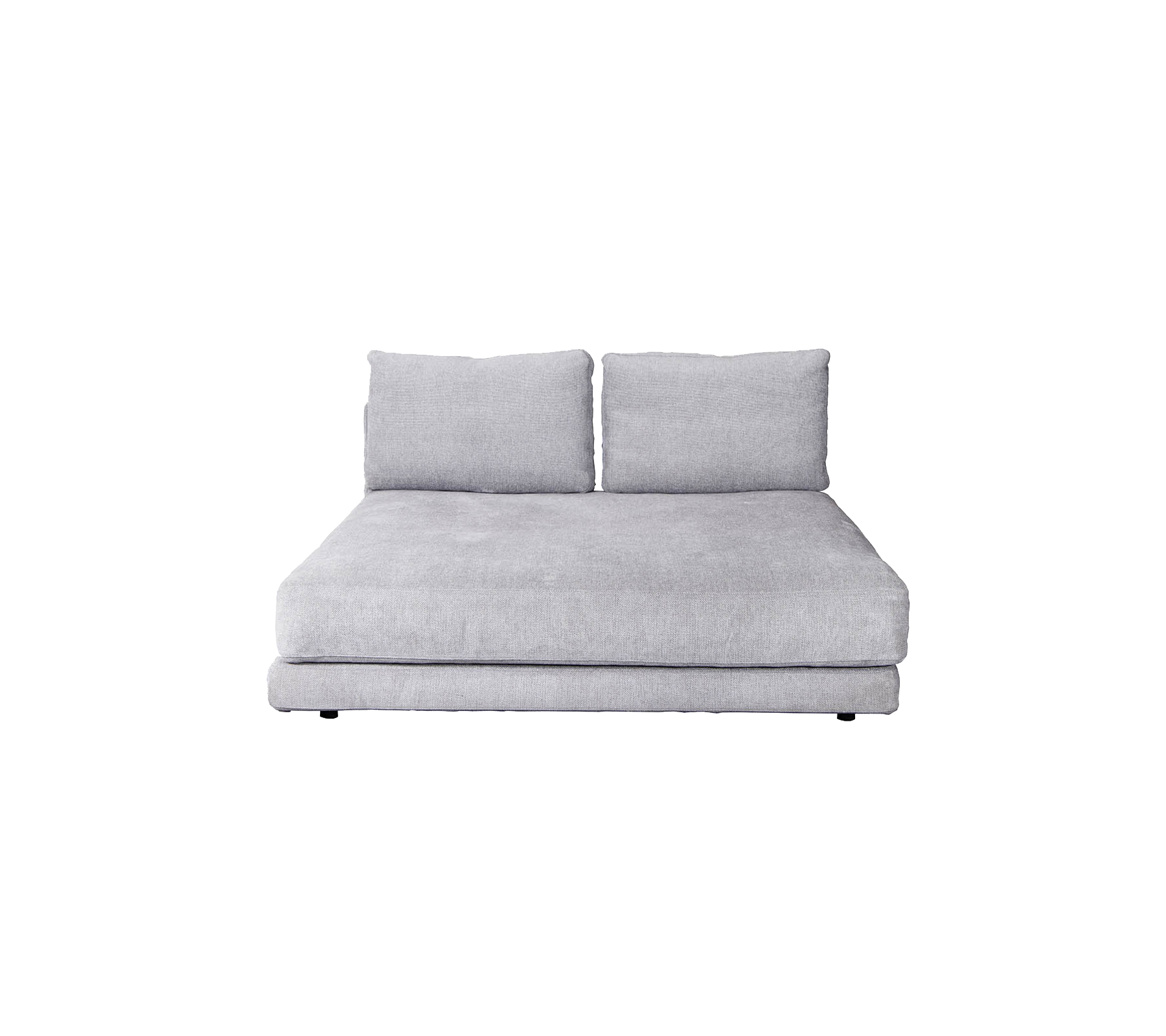 Sofá gris elegante con dos cojines de respaldo, que ofrece un diseño moderno y minimalista ideal para espacios contemporáneos.