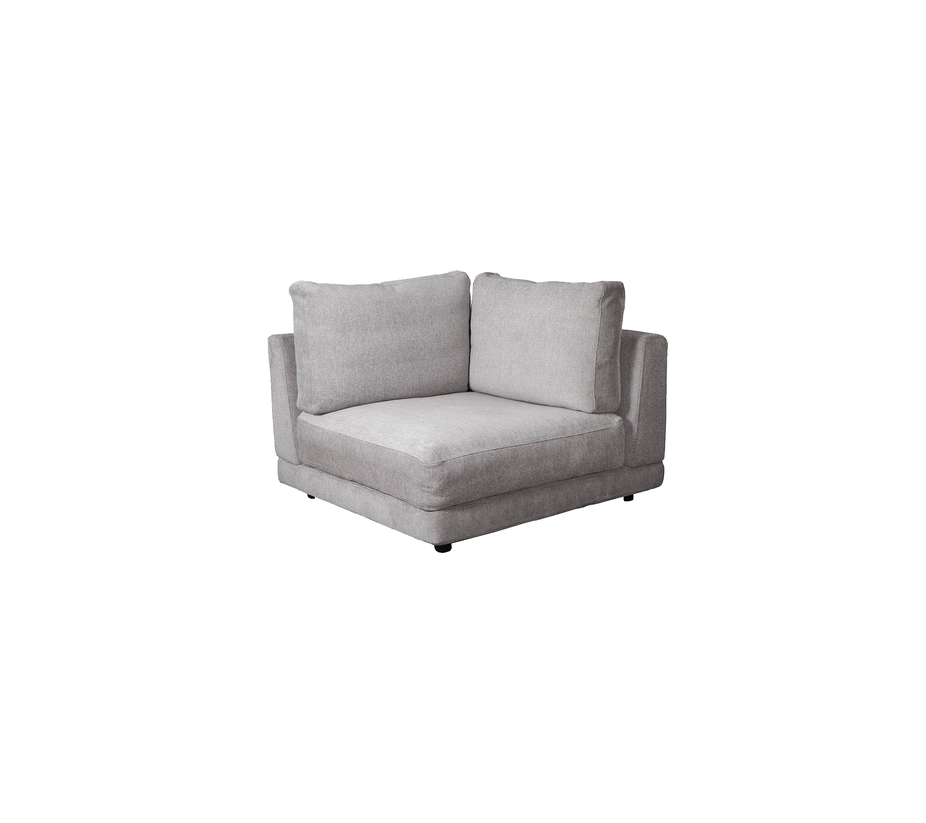 Sofá en esquina gris con cojines suaves, con un diseño moderno y un estilo relajado, perfecto para arreglos de asientos acogedores.