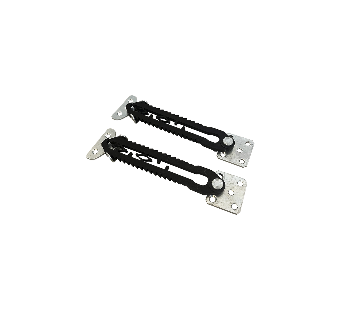Candados ajustables en negro y plata, diseñados para asegurar y sujetar varios objetos o paneles. Adecuados para múltiples aplicaciones.