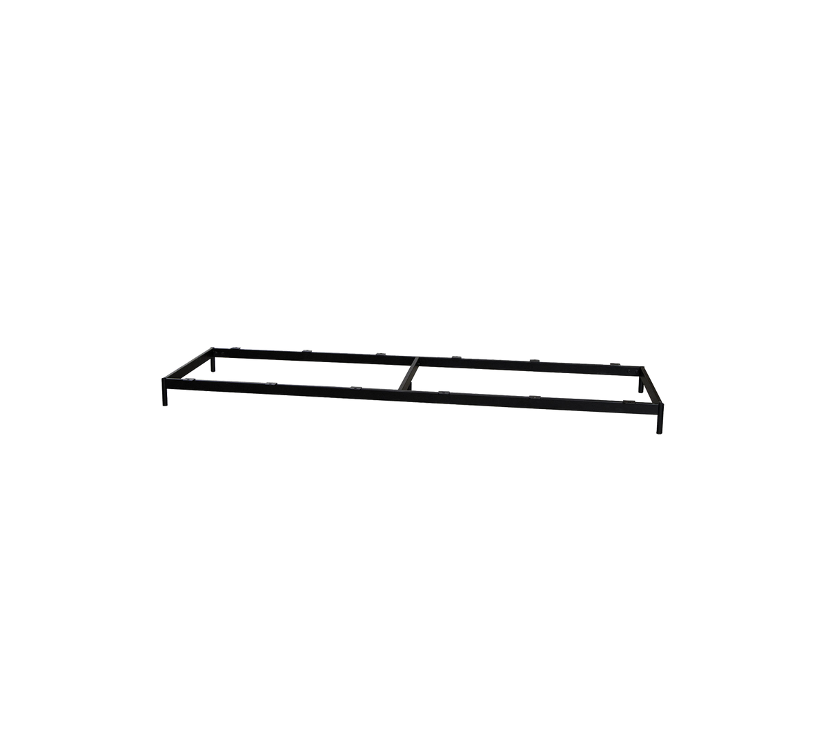 Marco de metal negro diseñado para soporte y estabilidad, adecuado para diversas aplicaciones.