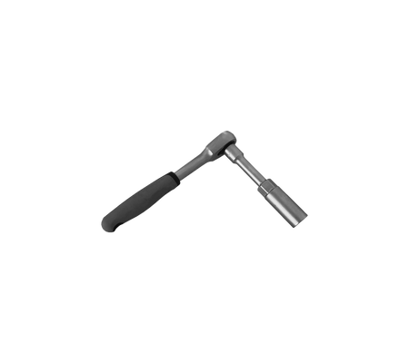 Una llave de carraca de metal con un mango texturizado para un mejor agarre, diseñada para apretar y aflojar tornillos y tuercas.