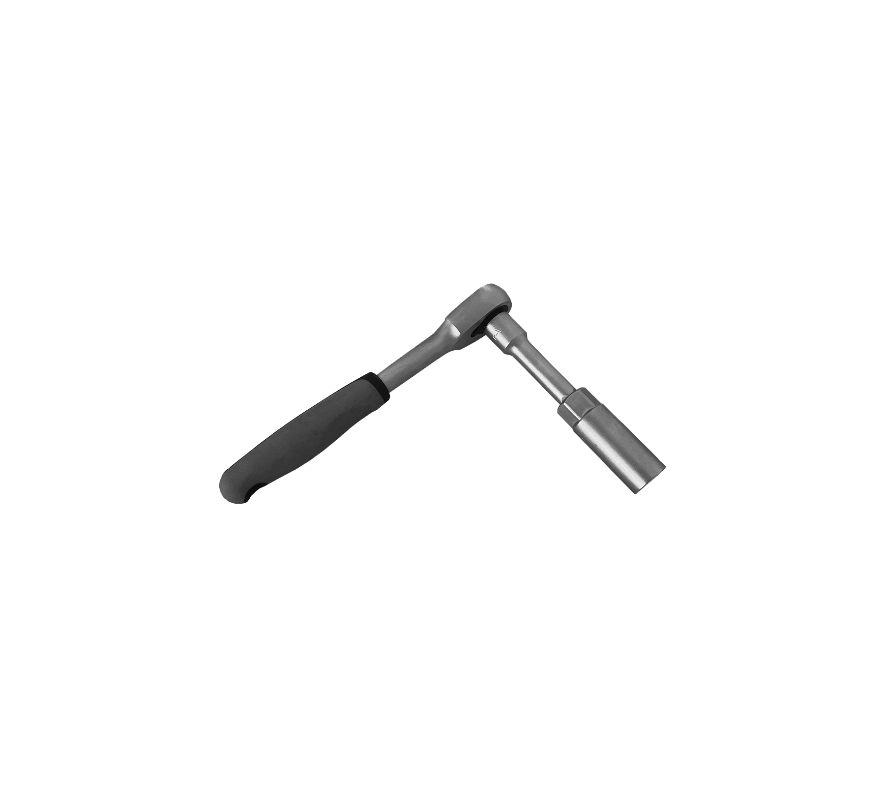Una llave de carraca de metal con un mango texturizado para un mejor agarre, diseñada para apretar y aflojar tornillos y tuercas.