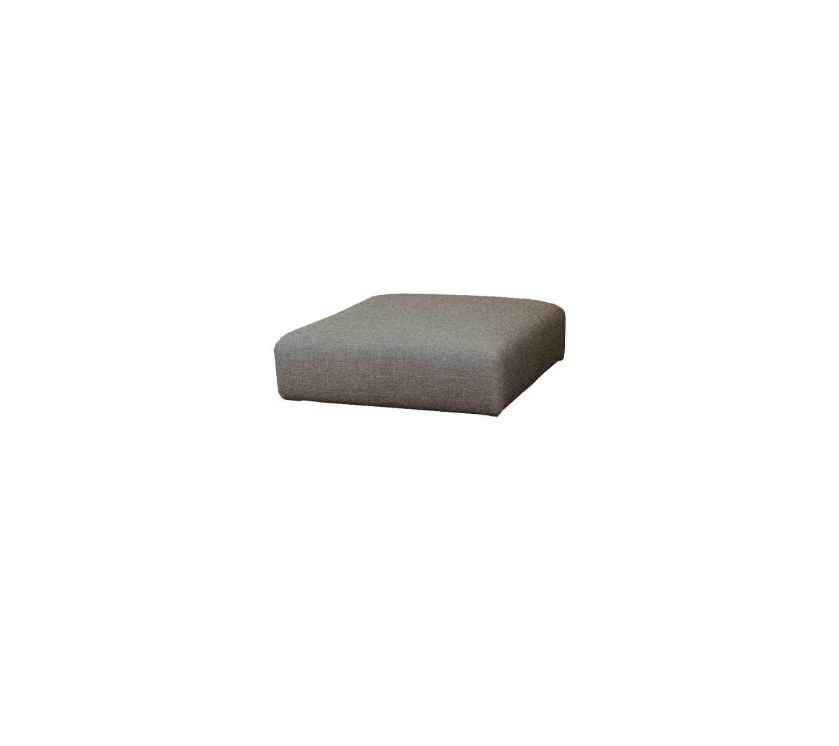Ottomán gris con un diseño moderno y minimalista, que presenta una superficie de tela suave y líneas limpias, perfecto para asientos versátiles o decoración.