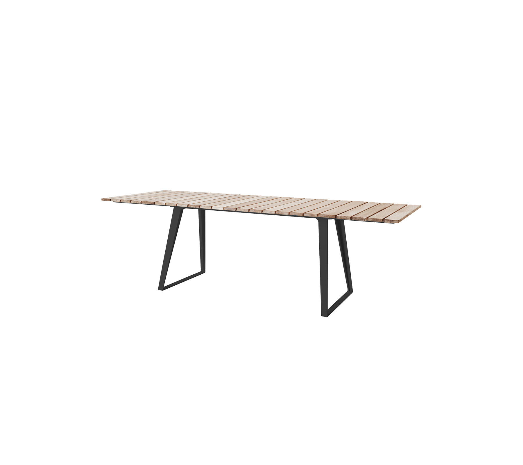 Mesa de madera moderna con una superficie de tablones y patas de metal elegantes, adecuada para diversos entornos y reuniones.