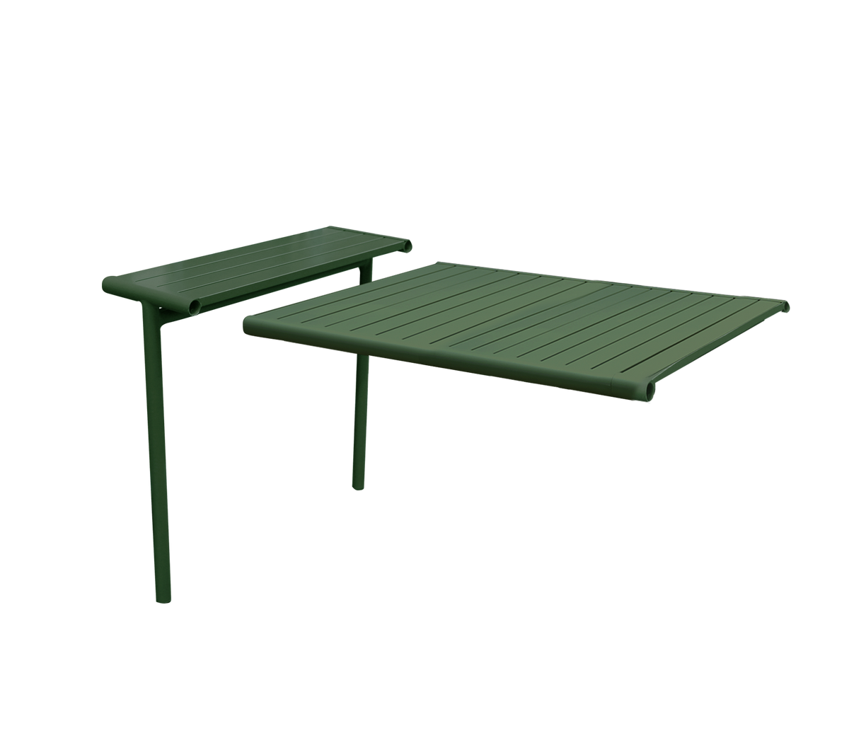 Hoja de extensión de aluminio semibrillante verde oscuro para soluciones de comedor al aire libre flexibles.