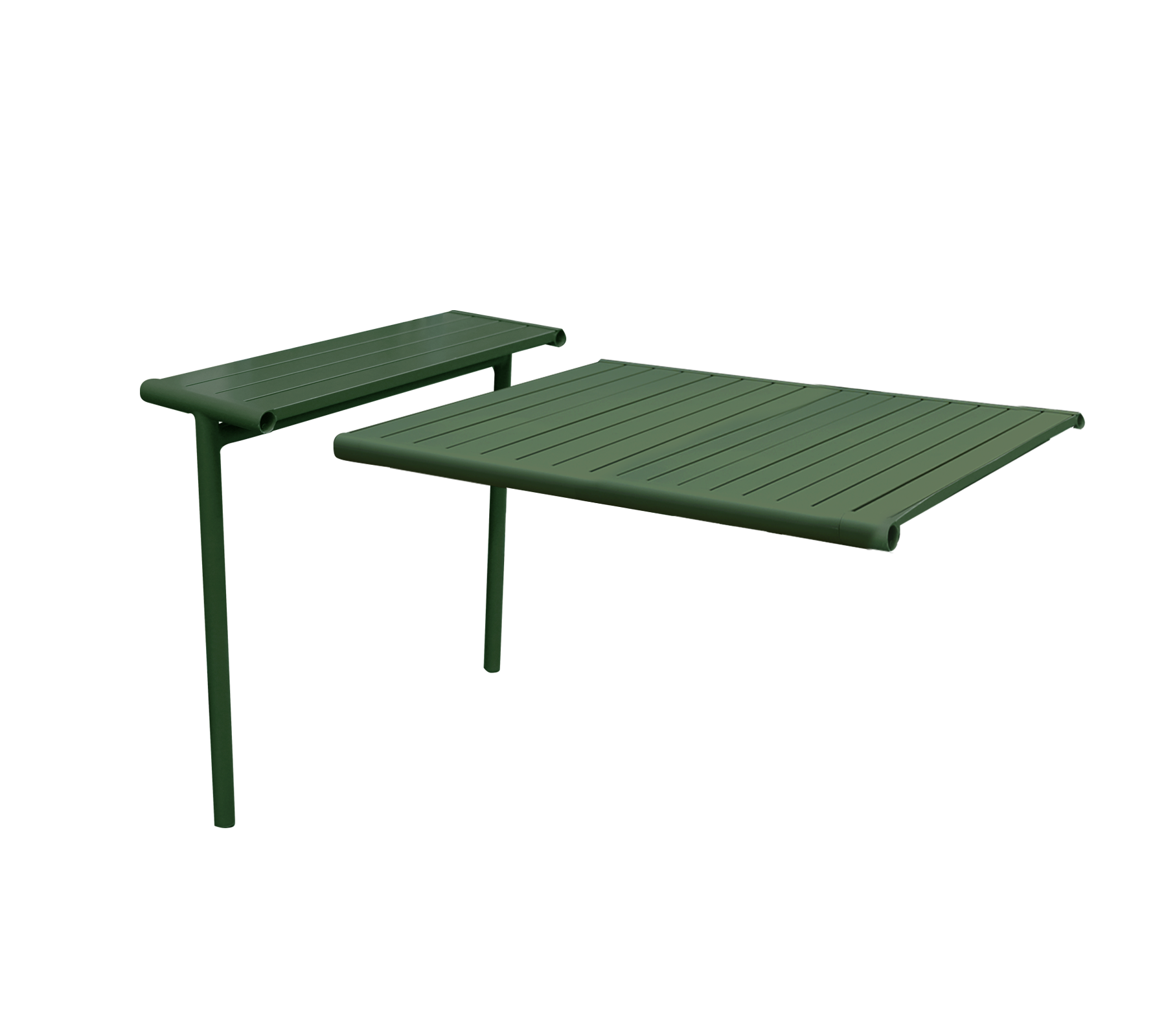 Hoja de extensión de aluminio semibrillante verde oscuro para soluciones de comedor al aire libre flexibles.