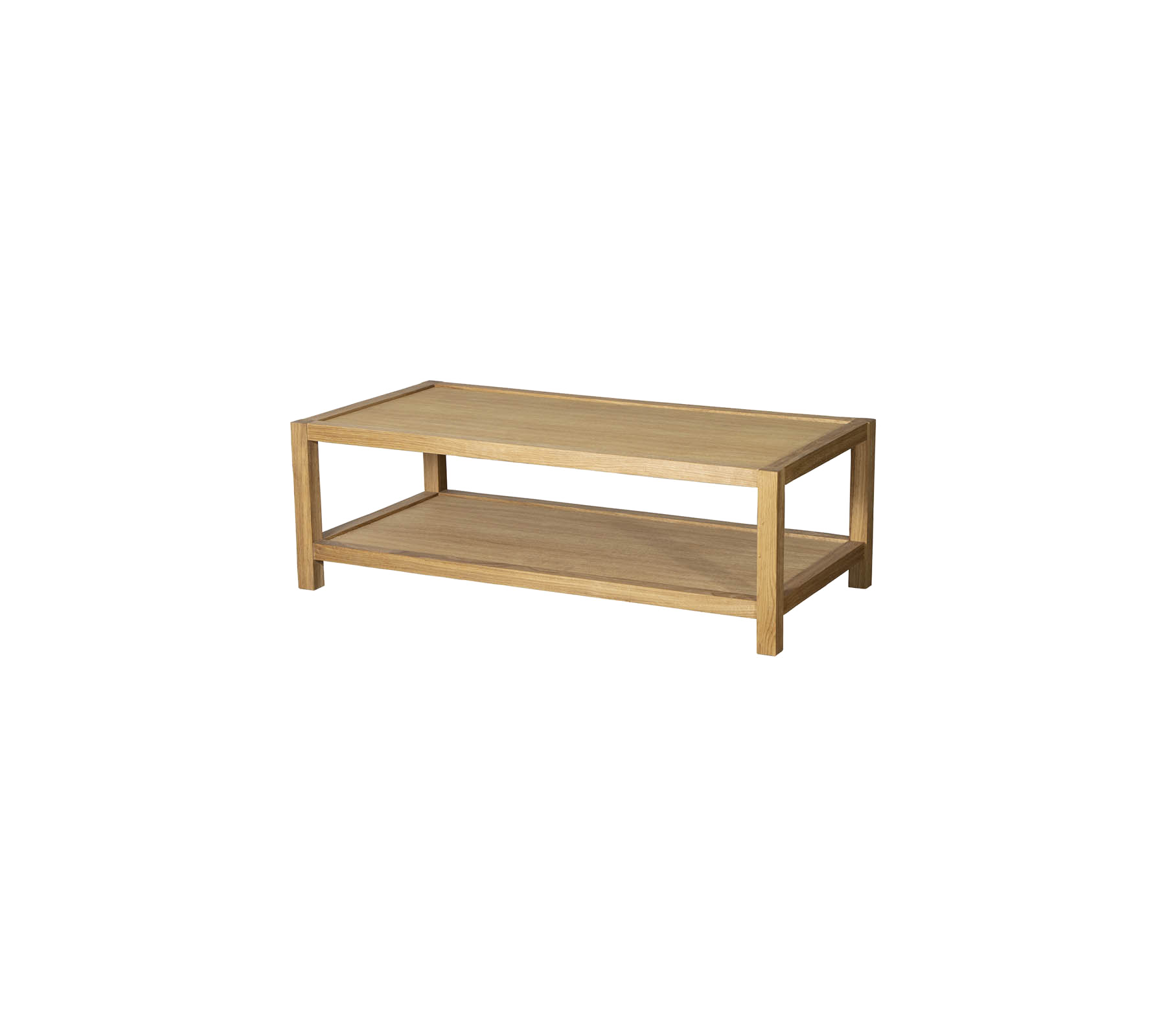 Mesa de café de madera con una estantería inferior para almacenamiento, que presenta un diseño simple y moderno. Adecuado para varios estilos de decoración.