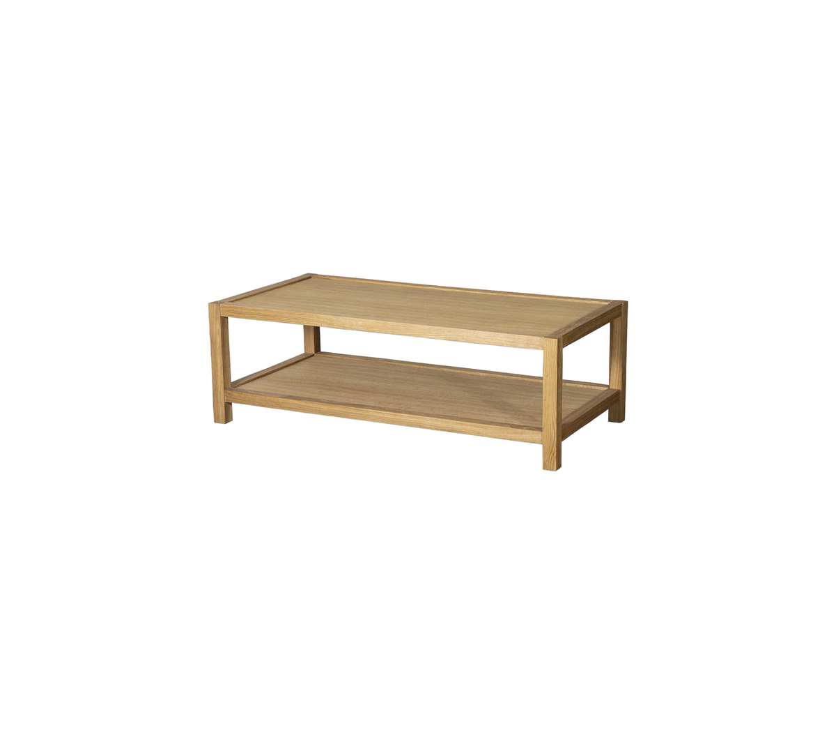 Mesa de café de madera con una estantería inferior para almacenamiento, que presenta un diseño simple y moderno. Adecuado para varios estilos de decoración.