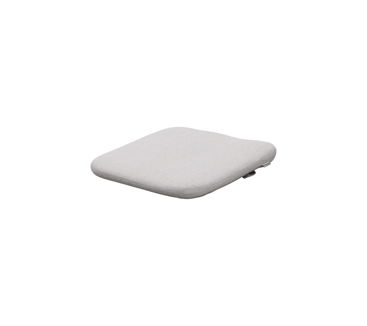Almohadilla de asiento acolchada de color gris claro con una forma cuadrada redondeada y suave, que proporciona comodidad y estilo para sentarse.