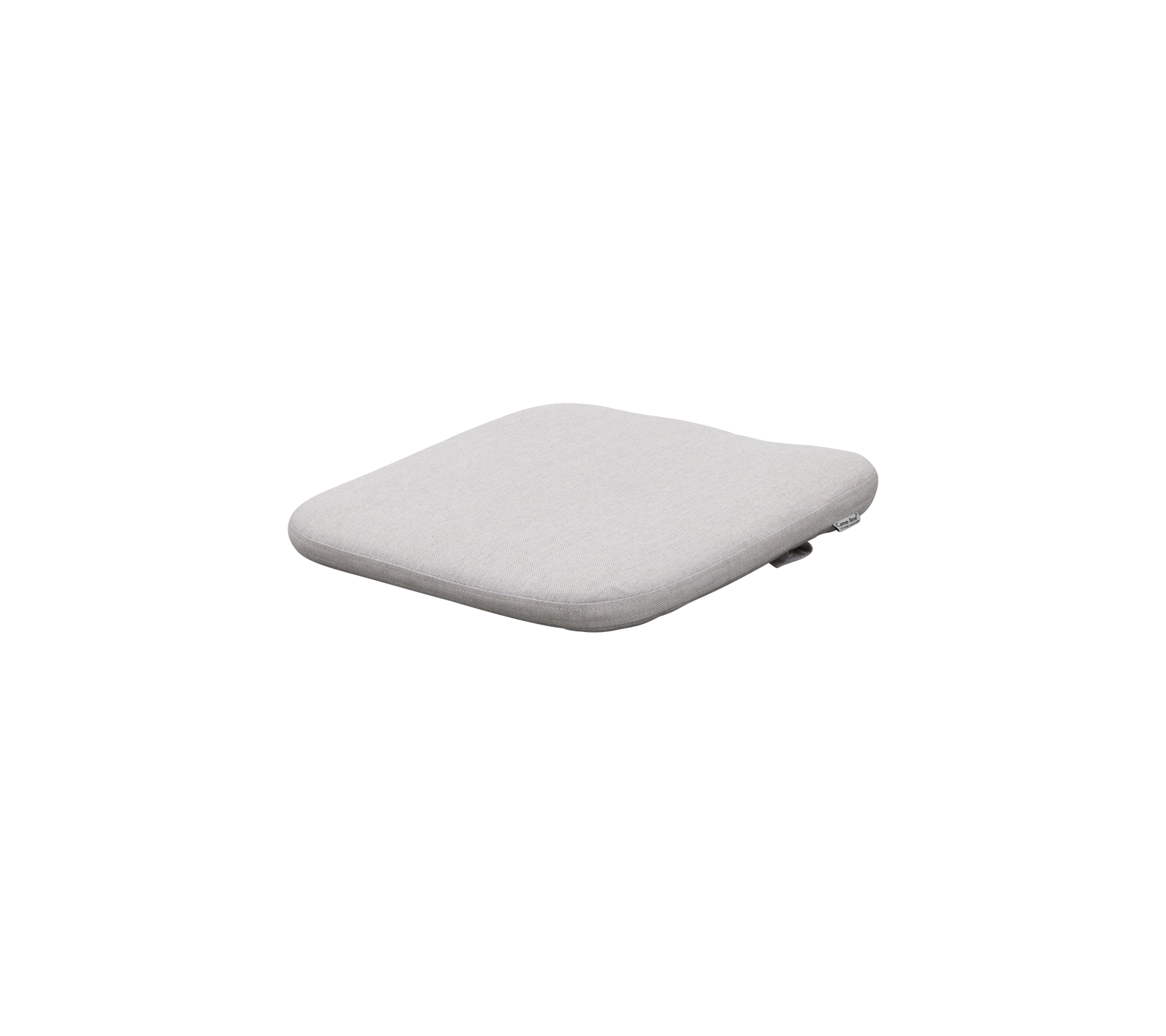 Almohadilla de asiento acolchada de color gris claro con una forma cuadrada redondeada y suave, que proporciona comodidad y estilo para sentarse.
