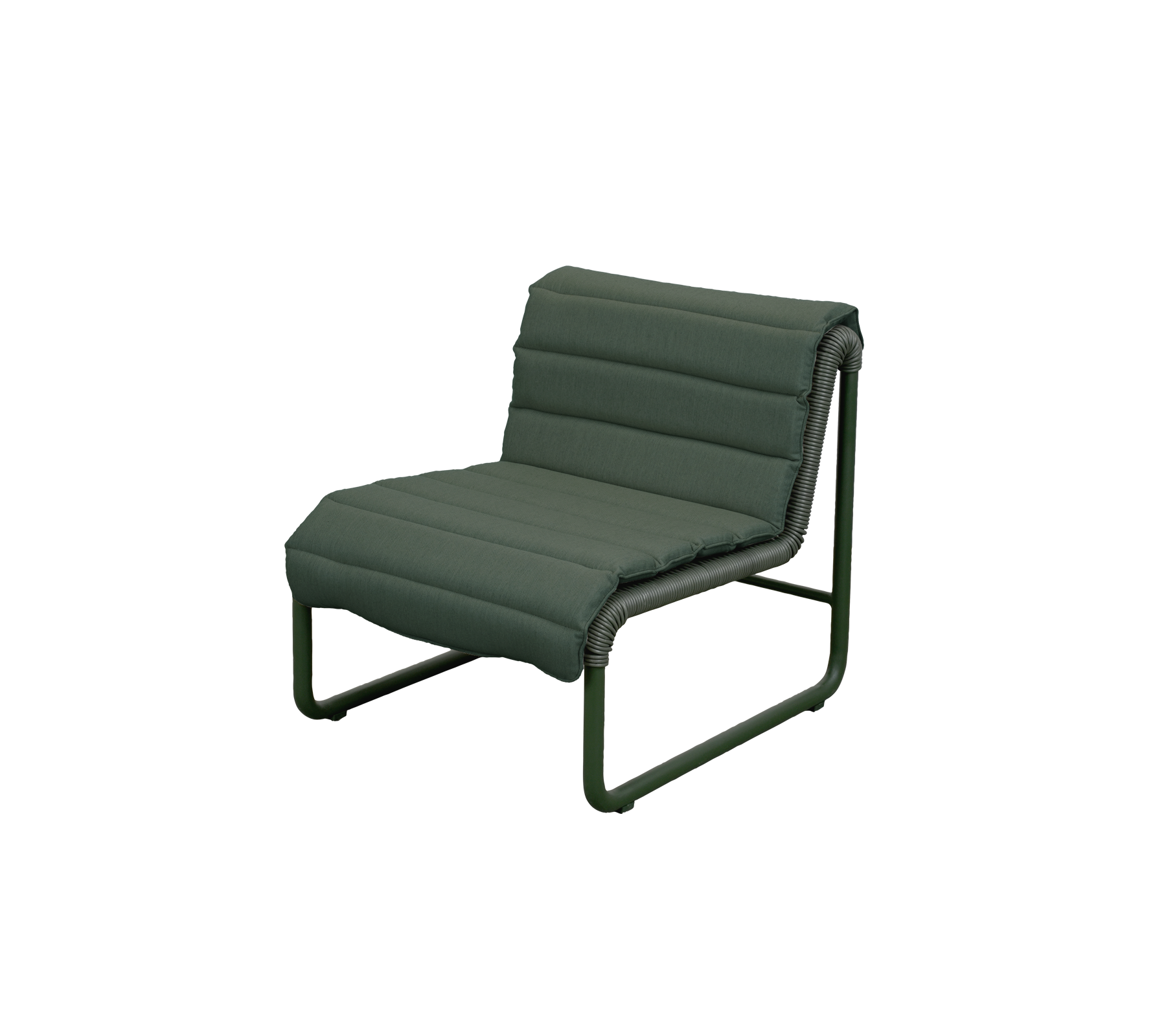 Silla de salón moderna de color verde oscuro con un diseño minimalista.