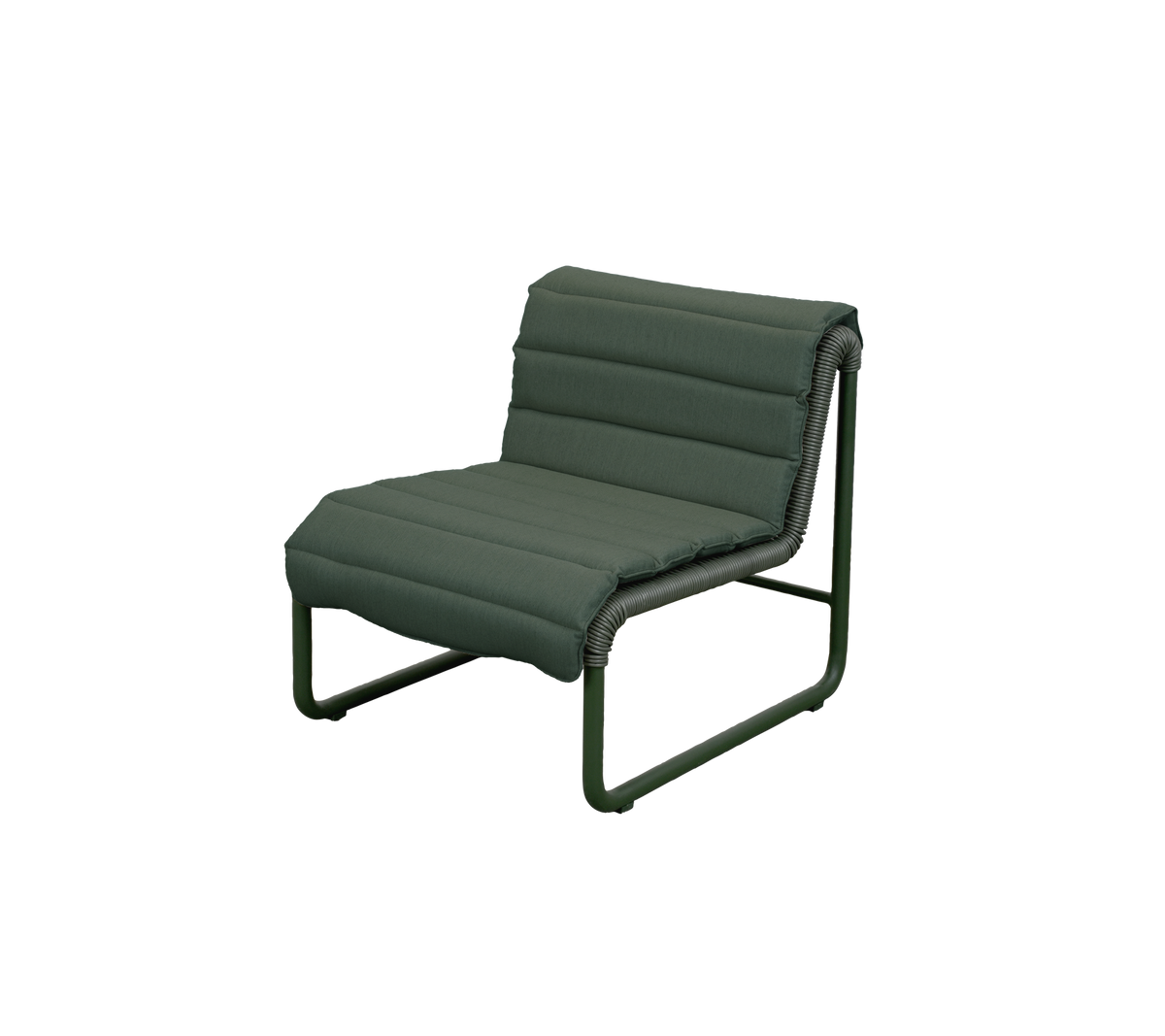 Silla de salón moderna de color verde oscuro con un diseño minimalista.