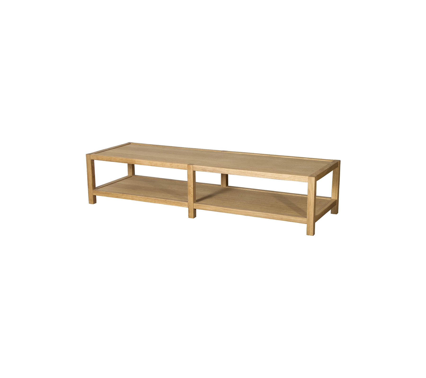 Estante de madera con dos compartimentos abiertos, diseñada para organizar artículos y exhibir decoraciones.