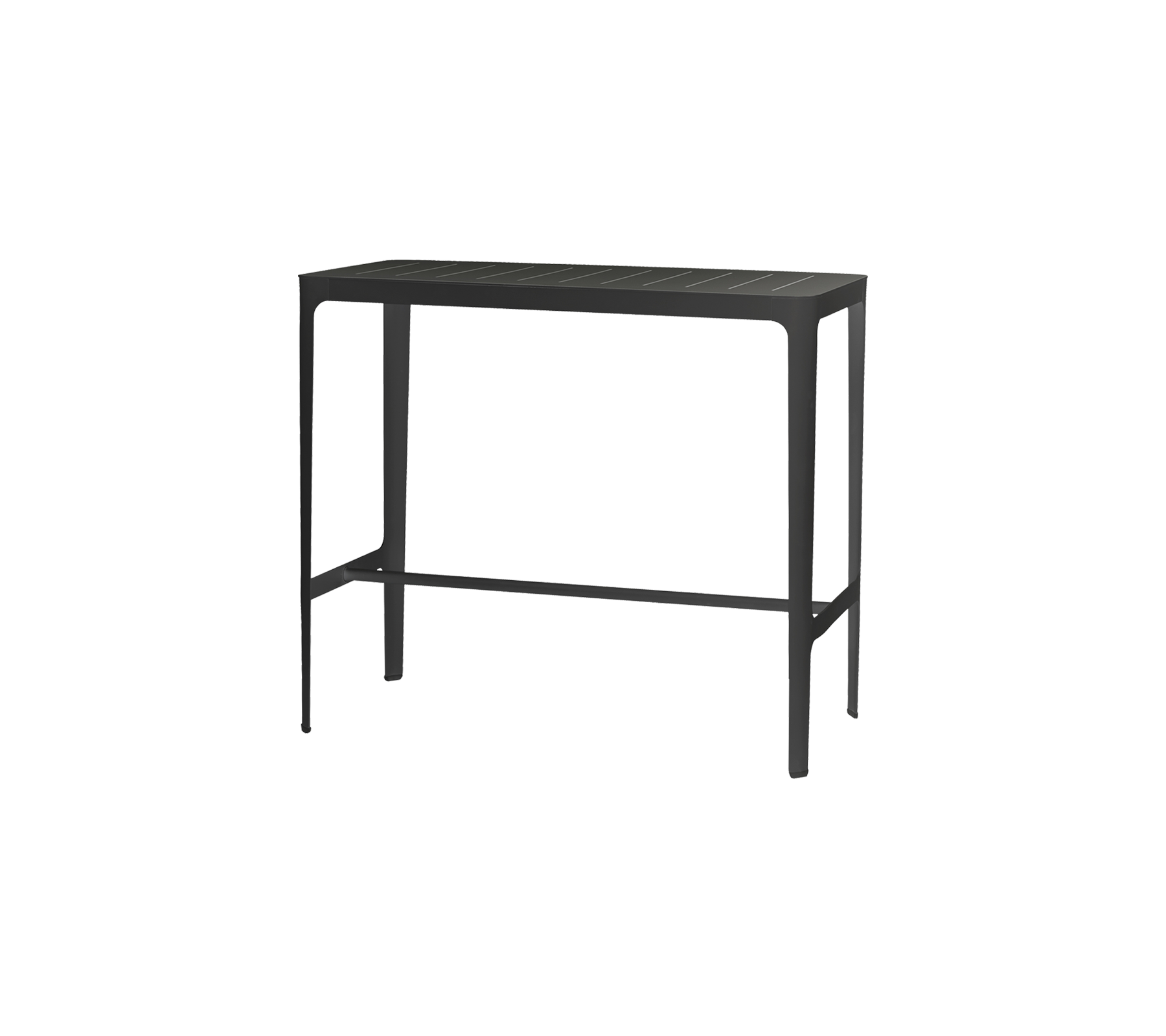 Mesa consola negra elegante con un diseño minimalista y una estantería inferior para almacenamiento o exhibición adicional.