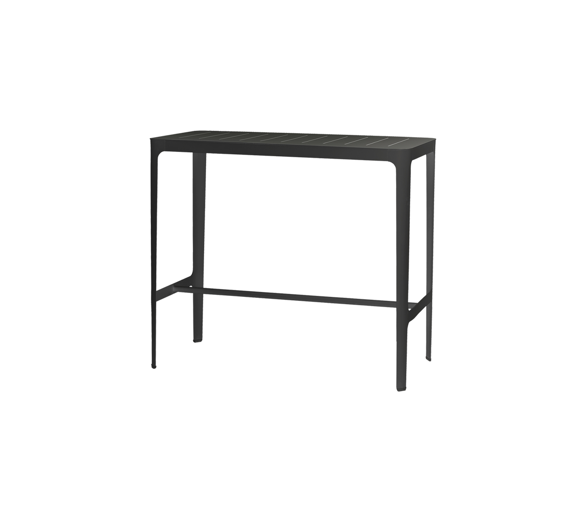 Mesa consola negra elegante con un diseño minimalista y una estantería inferior para almacenamiento o exhibición adicional.