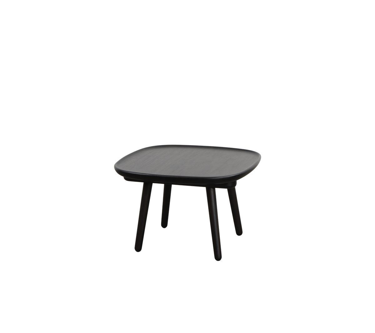 Mesa cuadrada con una superficie suave y cuatro patas esbeltas, diseñada para un uso versátil en diversos entornos.