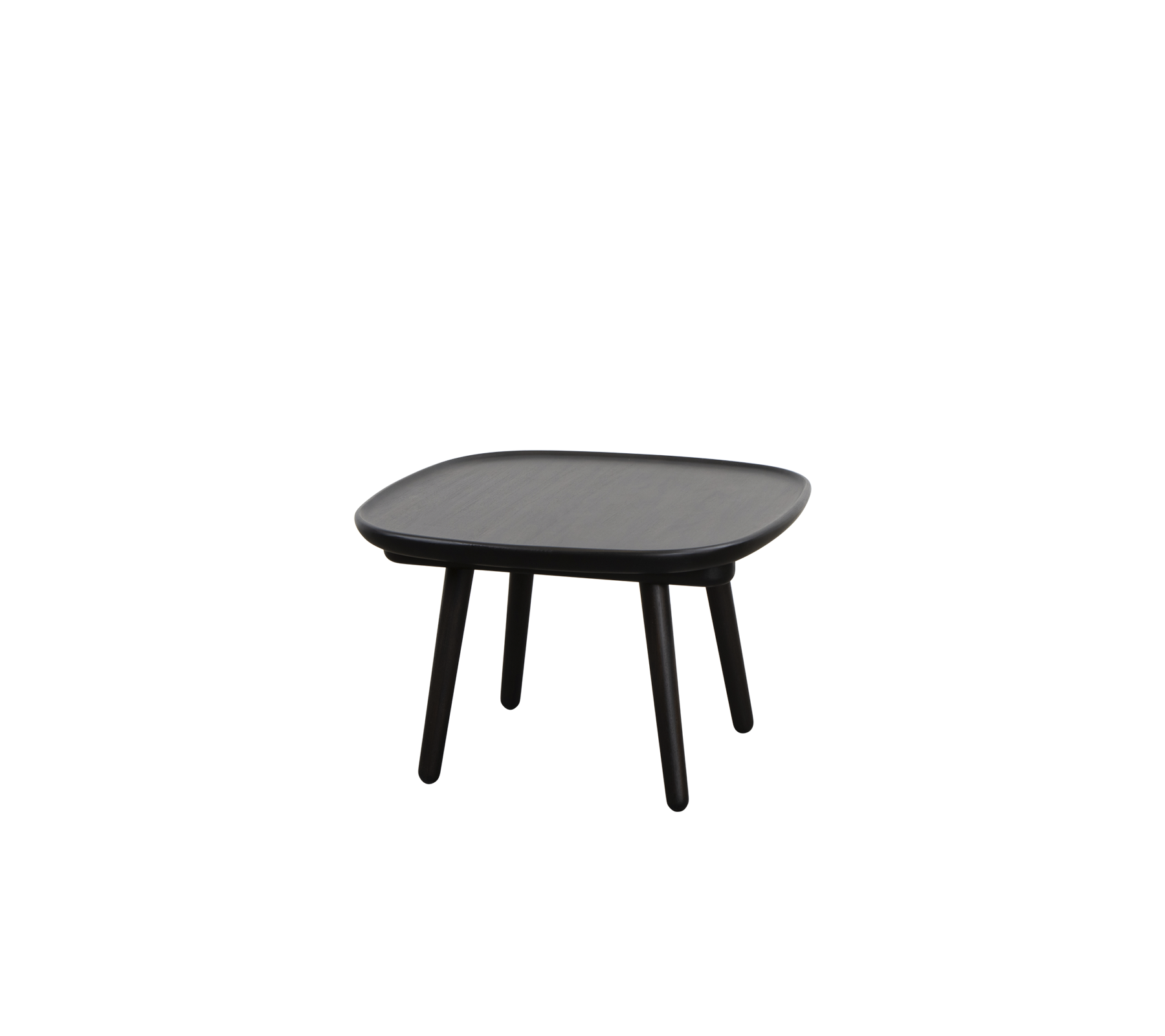 Mesa cuadrada con una superficie suave y cuatro patas esbeltas, diseñada para un uso versátil en diversos entornos.