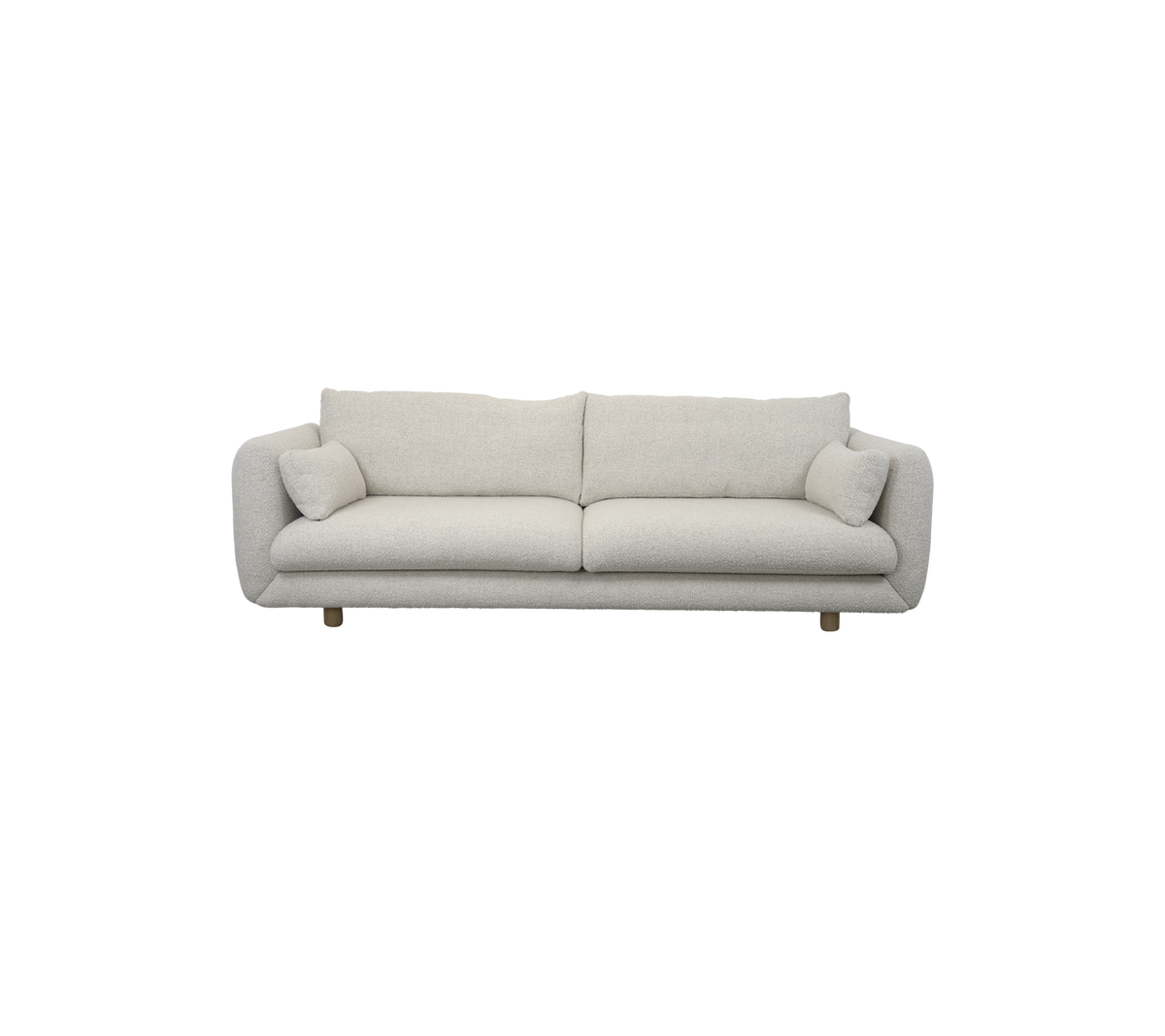 Sofá de felpa de color claro con dos cojines a juego, que presenta un diseño moderno y líneas limpias para una opción de asiento elegante.