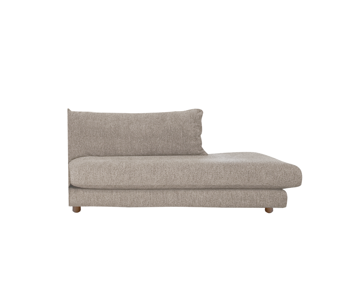 Sofá marrón claro con un diseño sencillo, que cuenta con un respaldo y asiento acolchados.