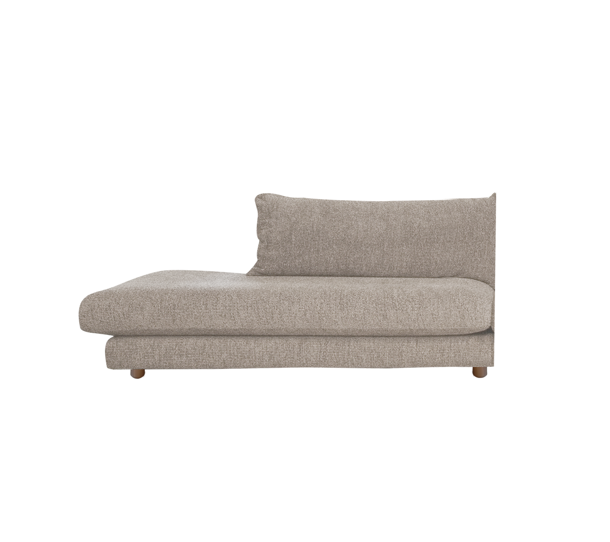 Chaise longue marrón claro con un diseño minimalista y un respaldo que ofrece soporte.