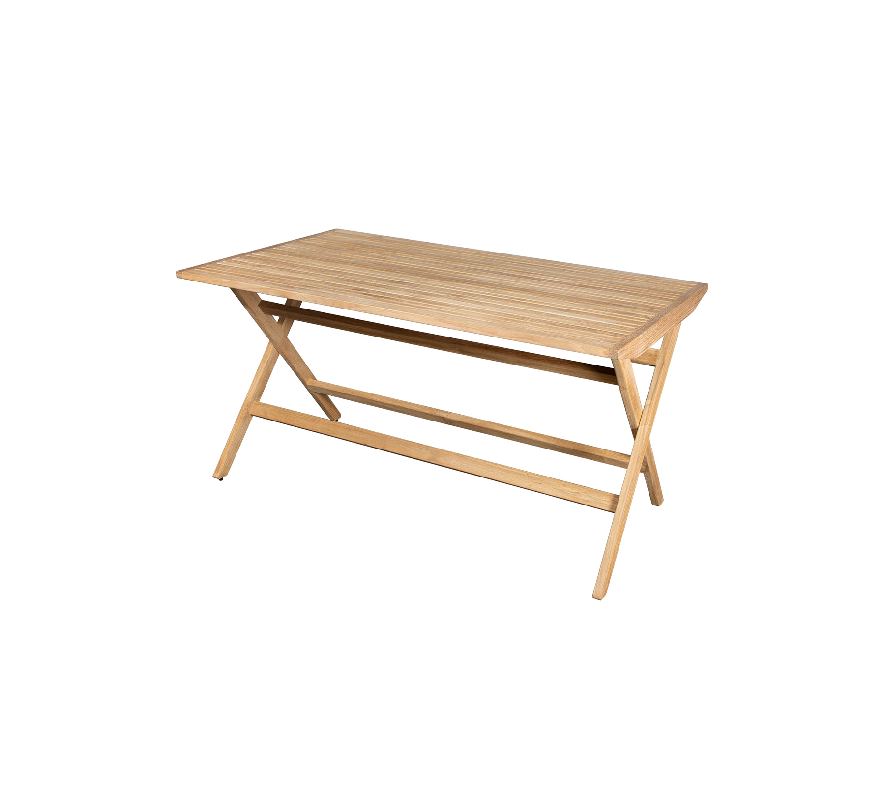 Mesa de madera clara con una superficie lisa y patas cruzadas, adecuada para varios usos.