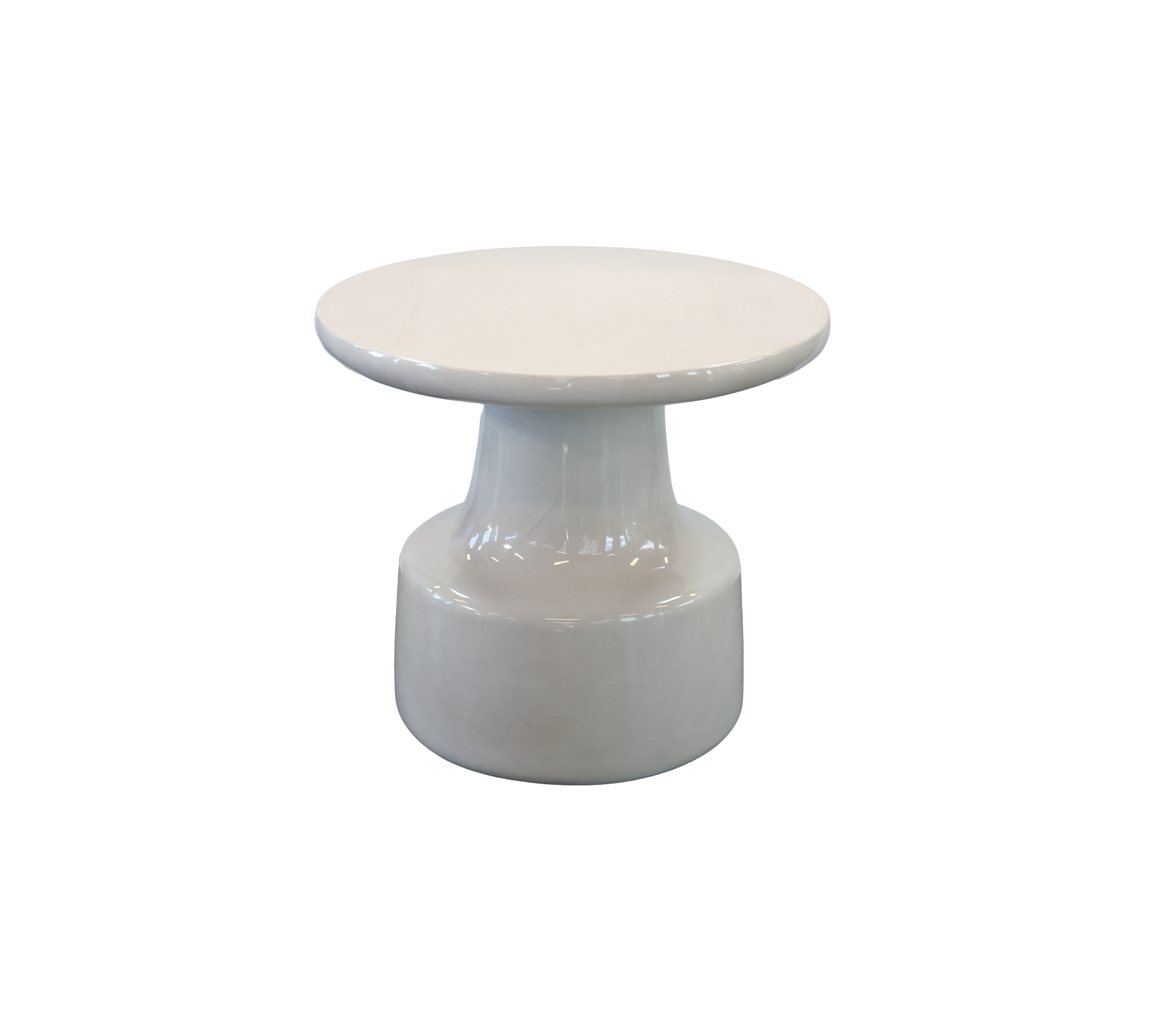 Mesa blanca redonda con un diseño único.