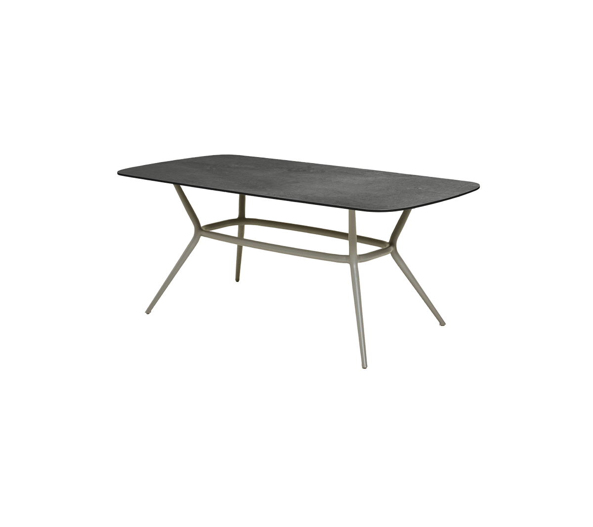 Mesa rectangular moderna con una superficie oscura elegante y patas estilizadas y anguladas para un aspecto contemporáneo. Ideal para diversos entornos.