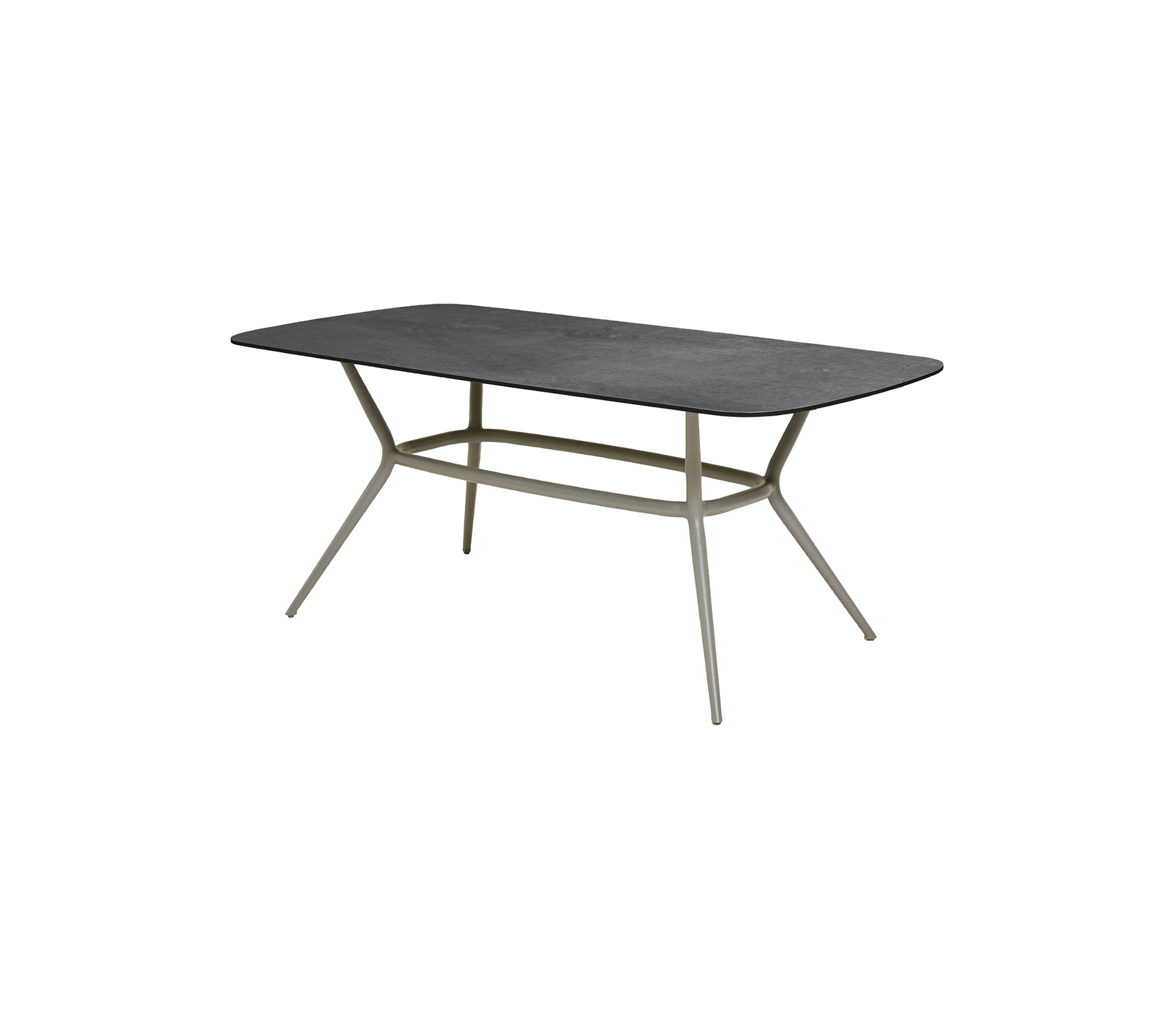 Mesa rectangular moderna con una superficie oscura elegante y patas estilizadas y anguladas para un aspecto contemporáneo. Ideal para diversos entornos.