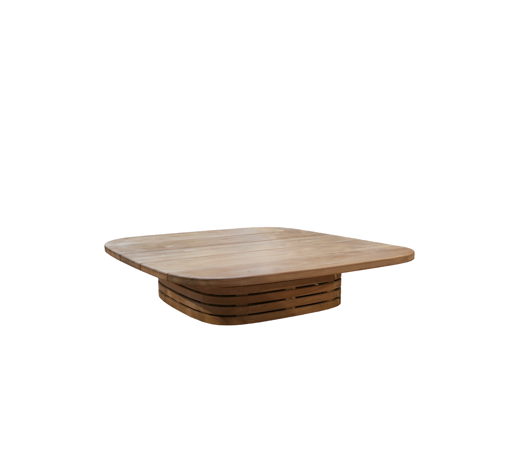 Mesa de teca moderna con un diseño único.