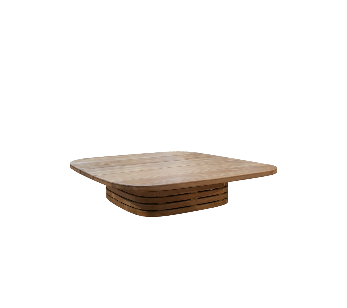 Mesa de teca moderna con un diseño único.