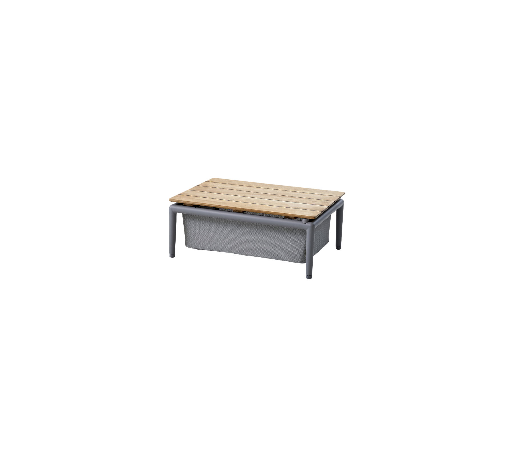 Mesa rectangular con una tapa de madera y un marco gris robusto, diseñada para un uso versátil en varios entornos.