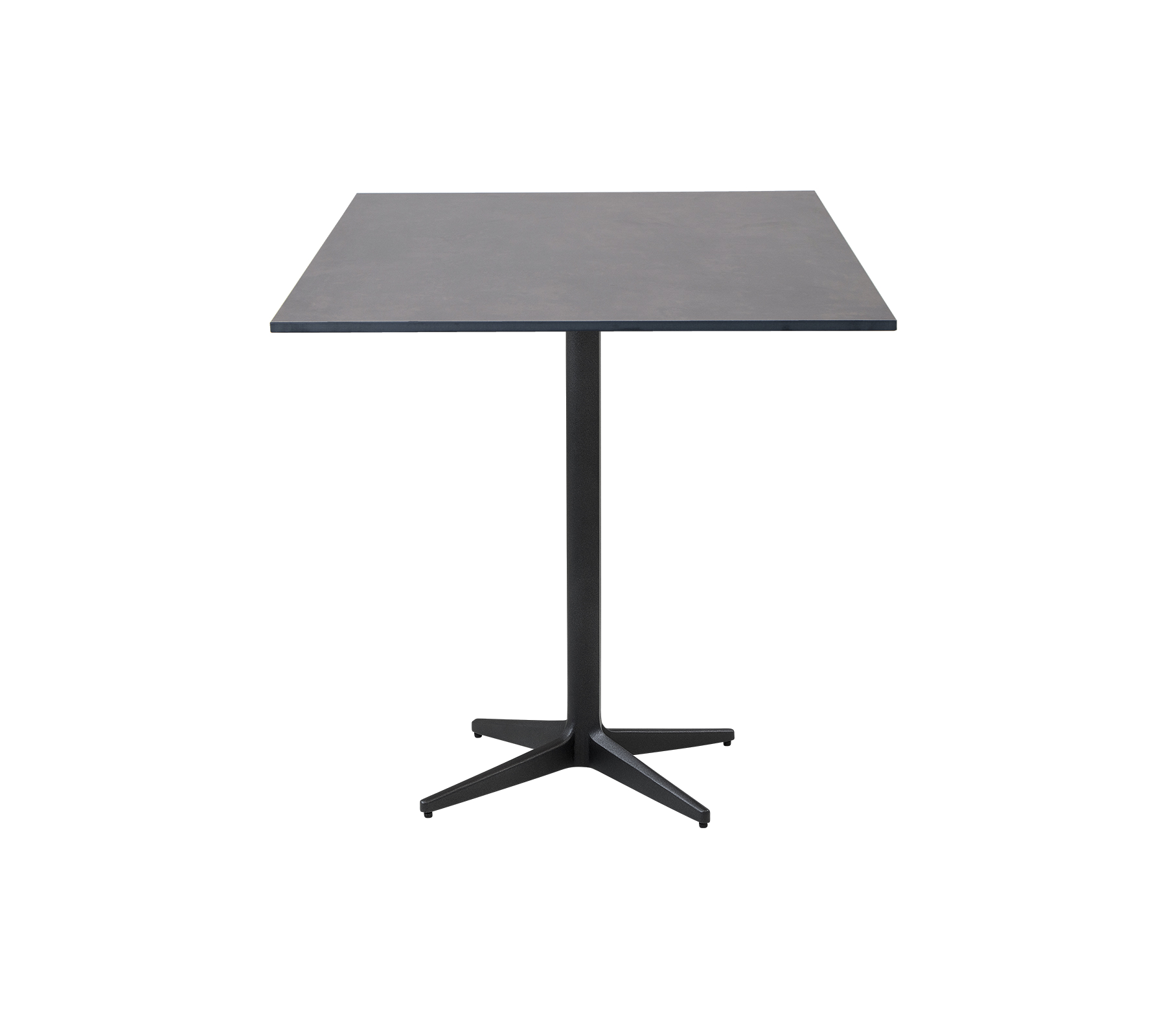 Mesa cuadrada moderna con una superficie lisa y una base central de pedestal, ideal para varios entornos y reuniones.