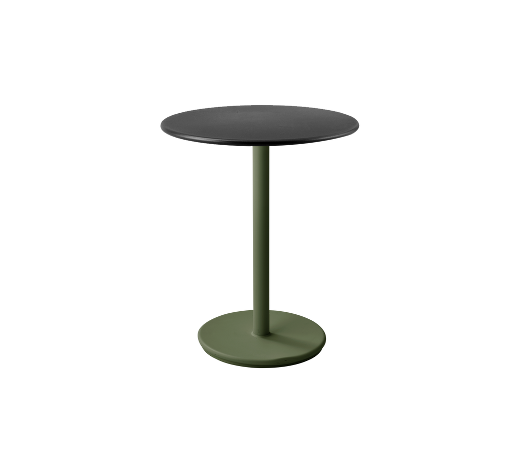 Mesa moderna con una base verde oscuro y una parte superior gris lava en un diseño contemporáneo.