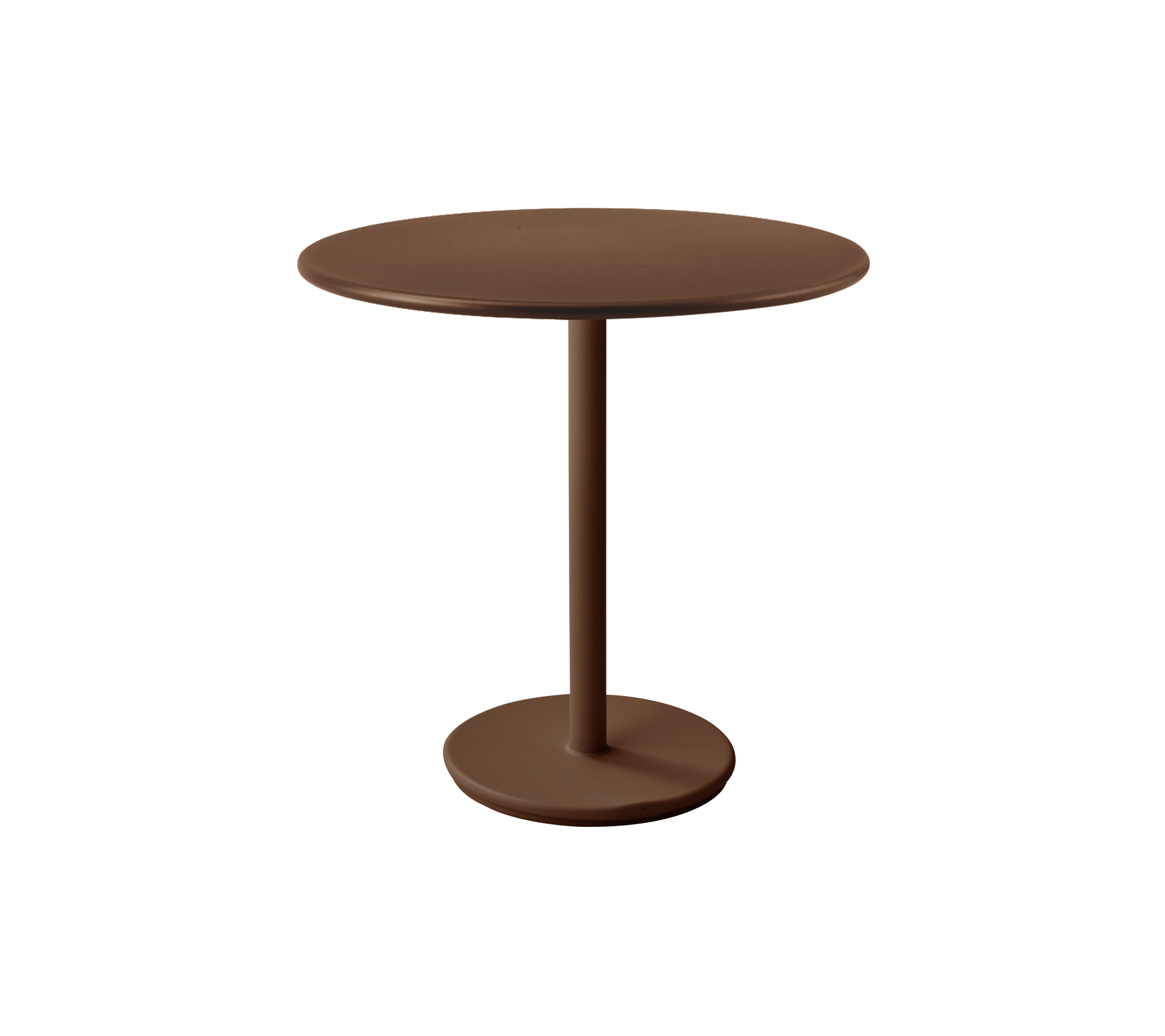 Una mesa redonda roja del desierto con una base de pedestal sencilla.