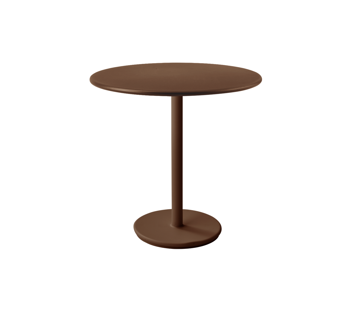 Una mesa redonda roja del desierto con una base de pedestal sencilla.