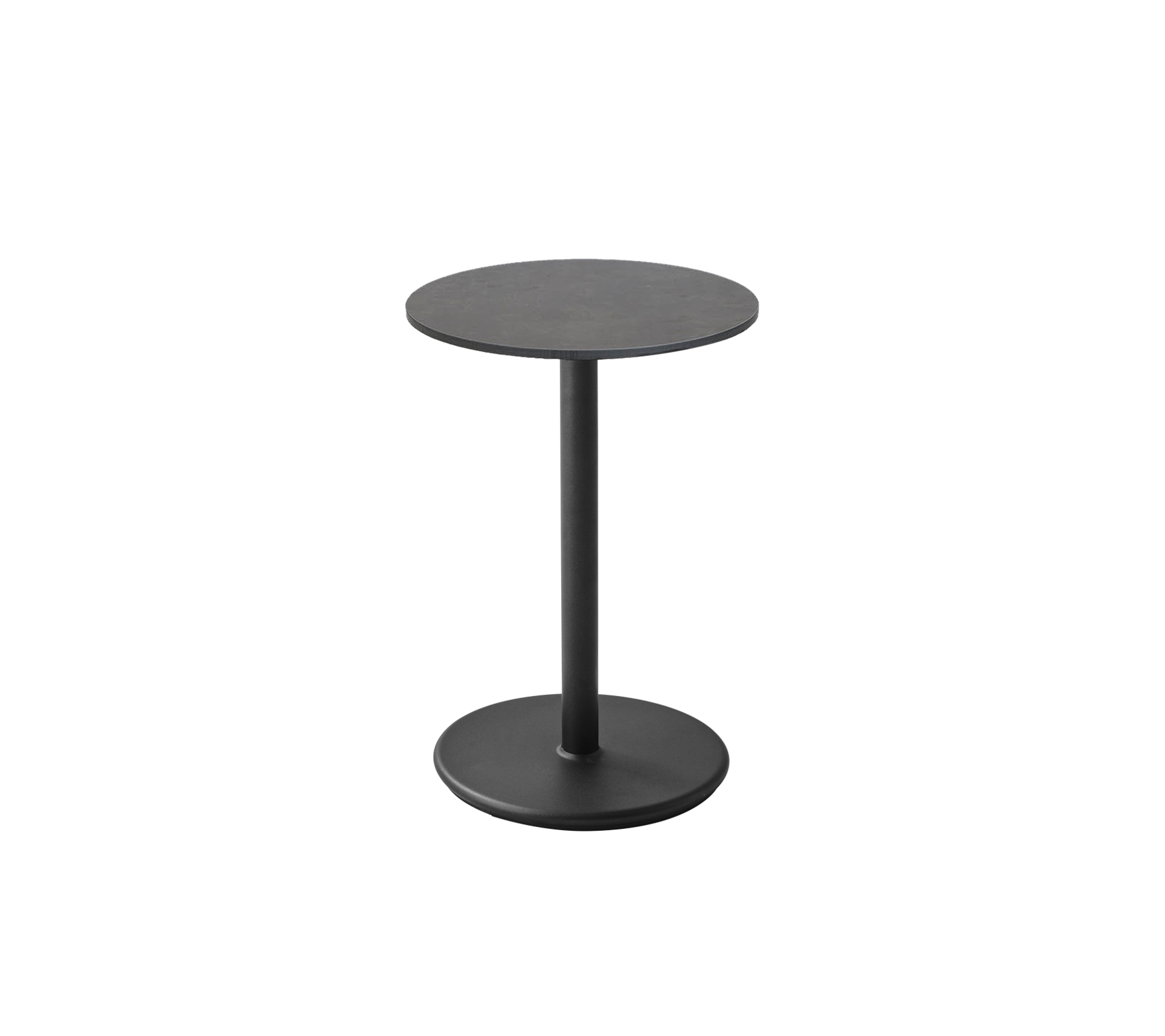Una mesa auxiliar negra elegante con una parte superior circular y una base robusta, perfecta para un estilo versátil en varios espacios.