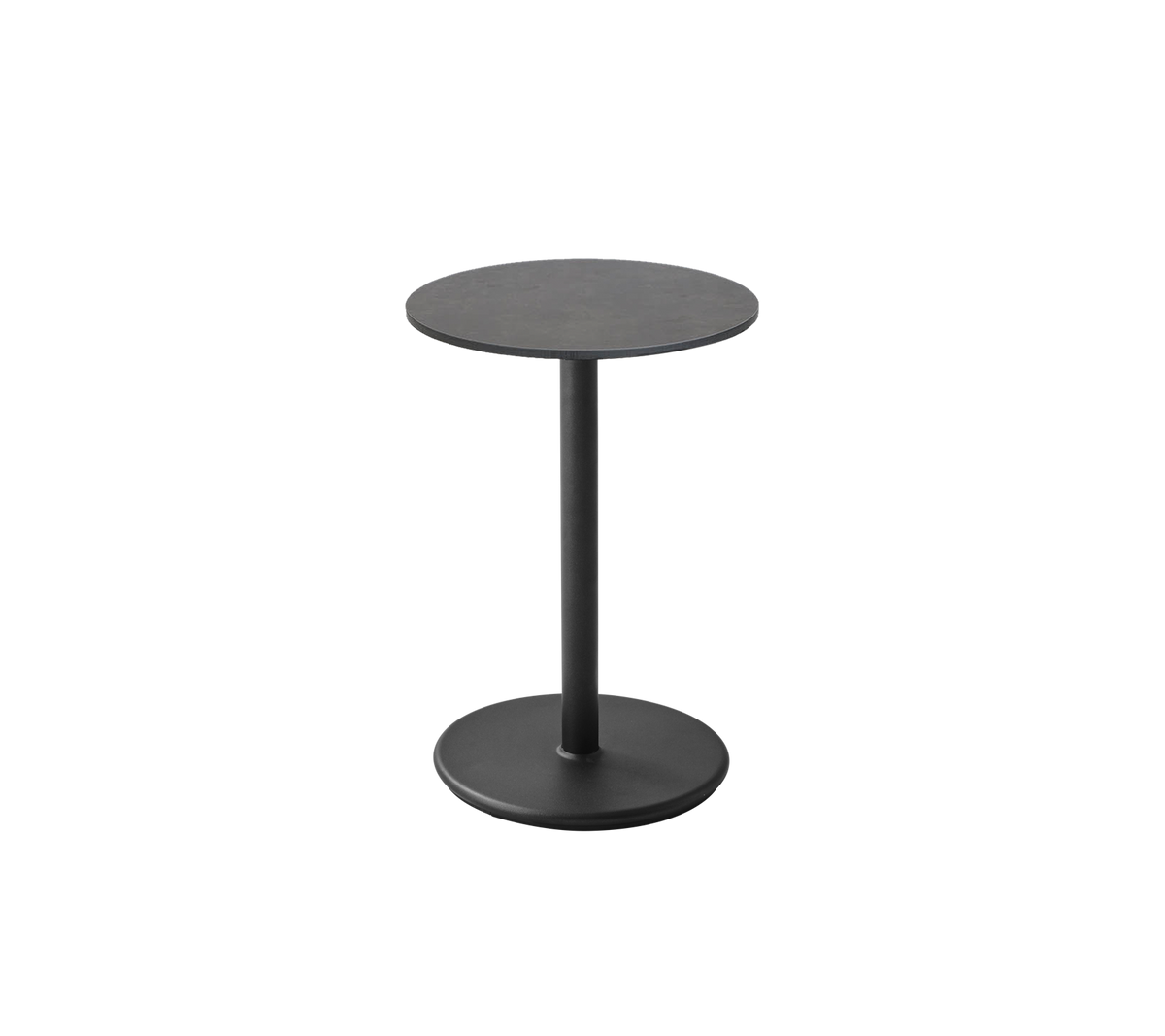Una mesa auxiliar negra elegante con una parte superior circular y una base robusta, perfecta para un estilo versátil en varios espacios.