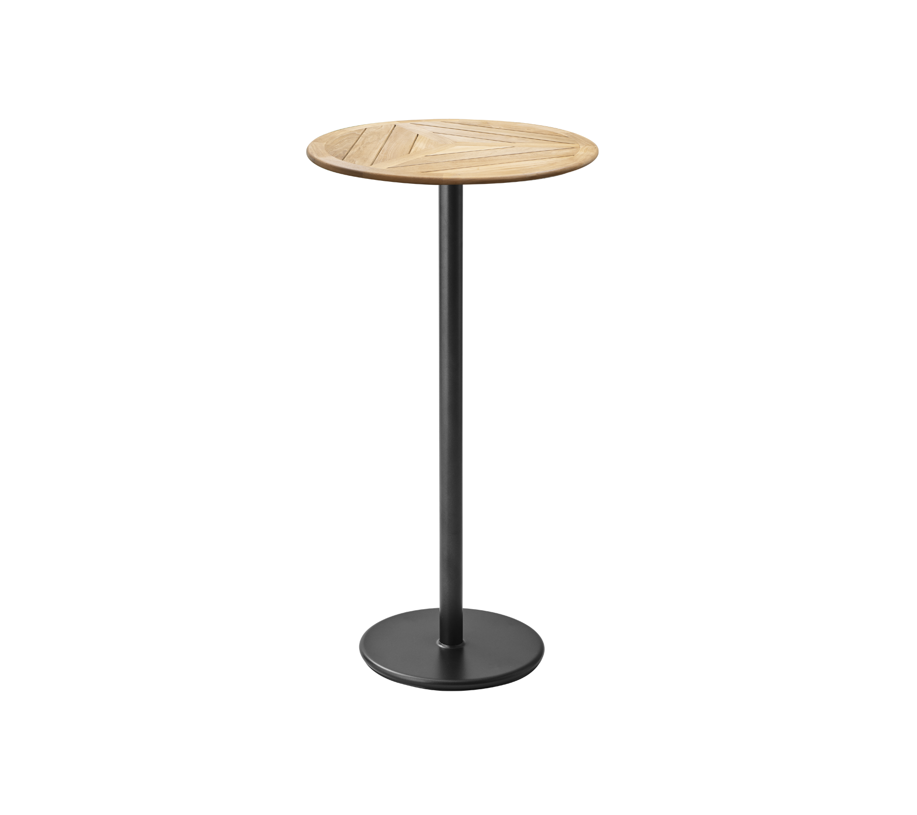 Mesa bistró redonda de madera elegante con una base negra elegante, perfecta para reuniones informales o como pieza de acento contemporánea.