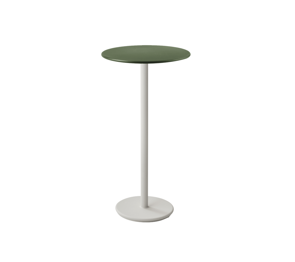 Mesa moderna de color verde oscuro con una base blanca en un diseño limpio.