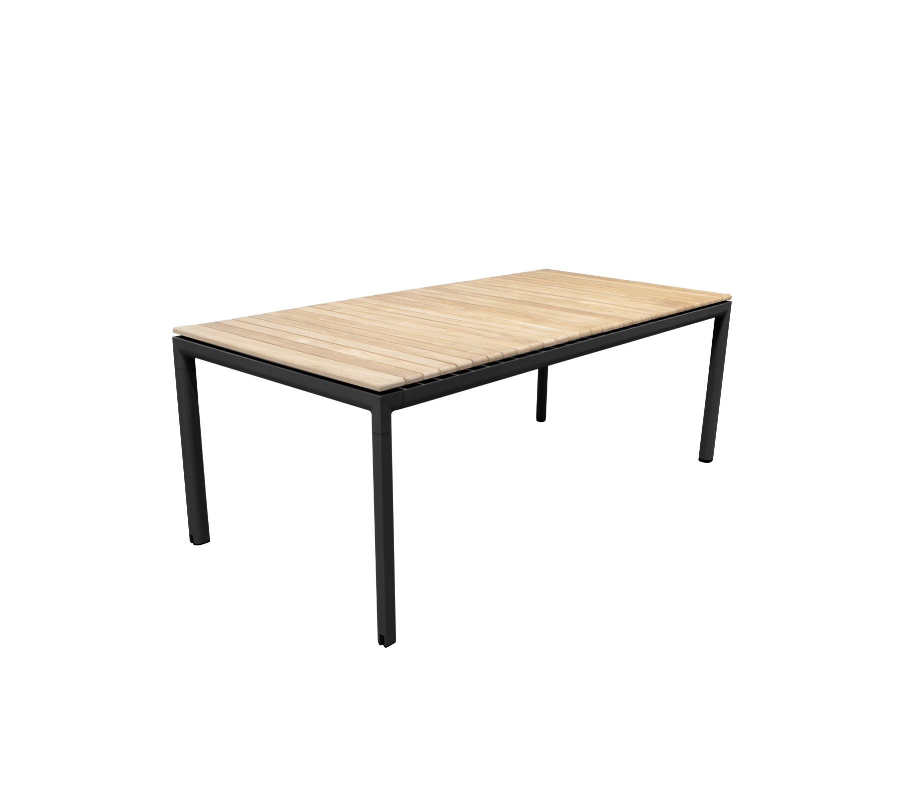 Una mesa moderna con un marco de metal negro elegante y una superficie de madera clara, diseñada para un uso versátil.