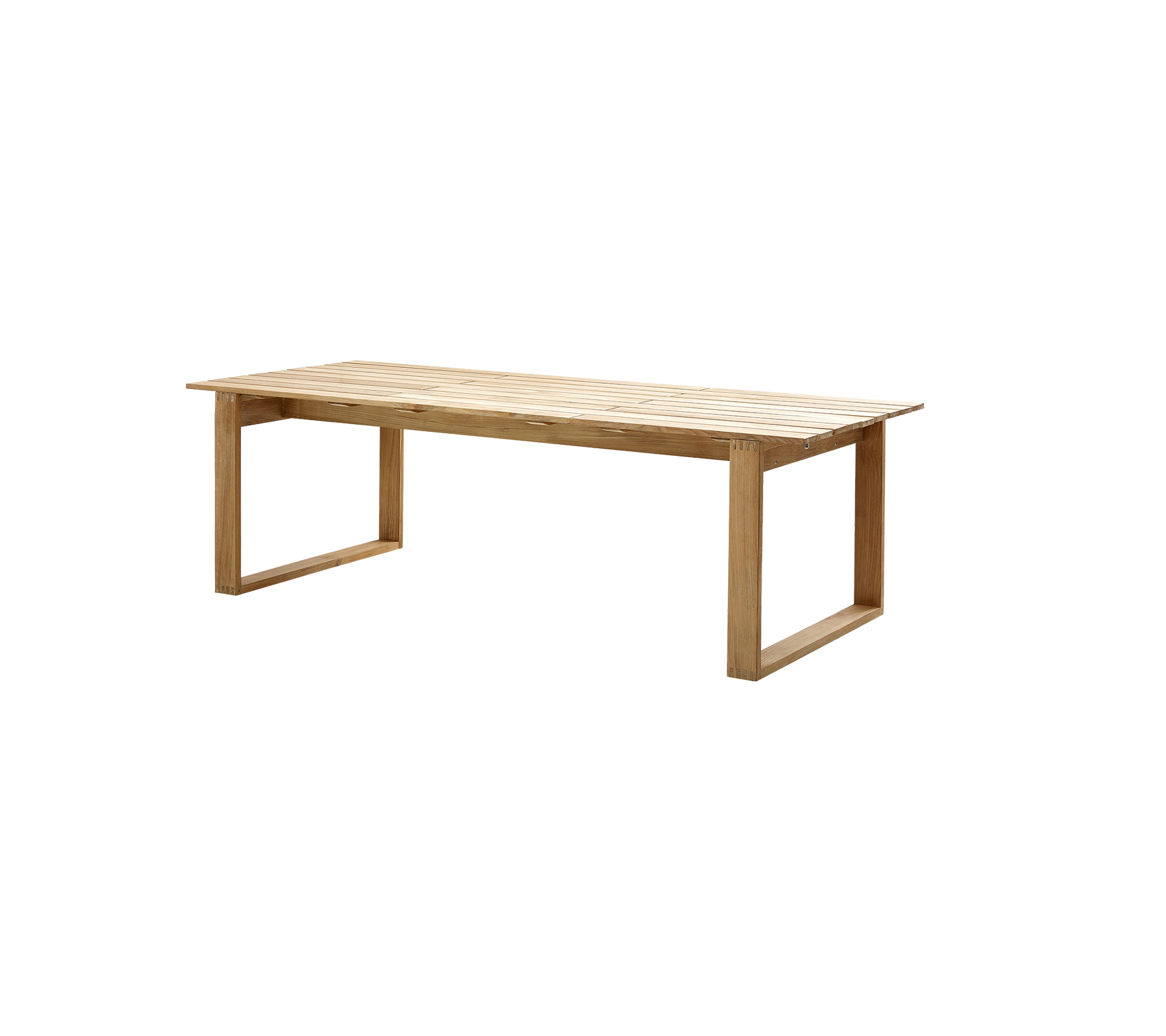 Mesa de madera con un diseño simple y moderno que cuenta con una superficie rectangular y patas minimalistas, ideal para diversos entornos.